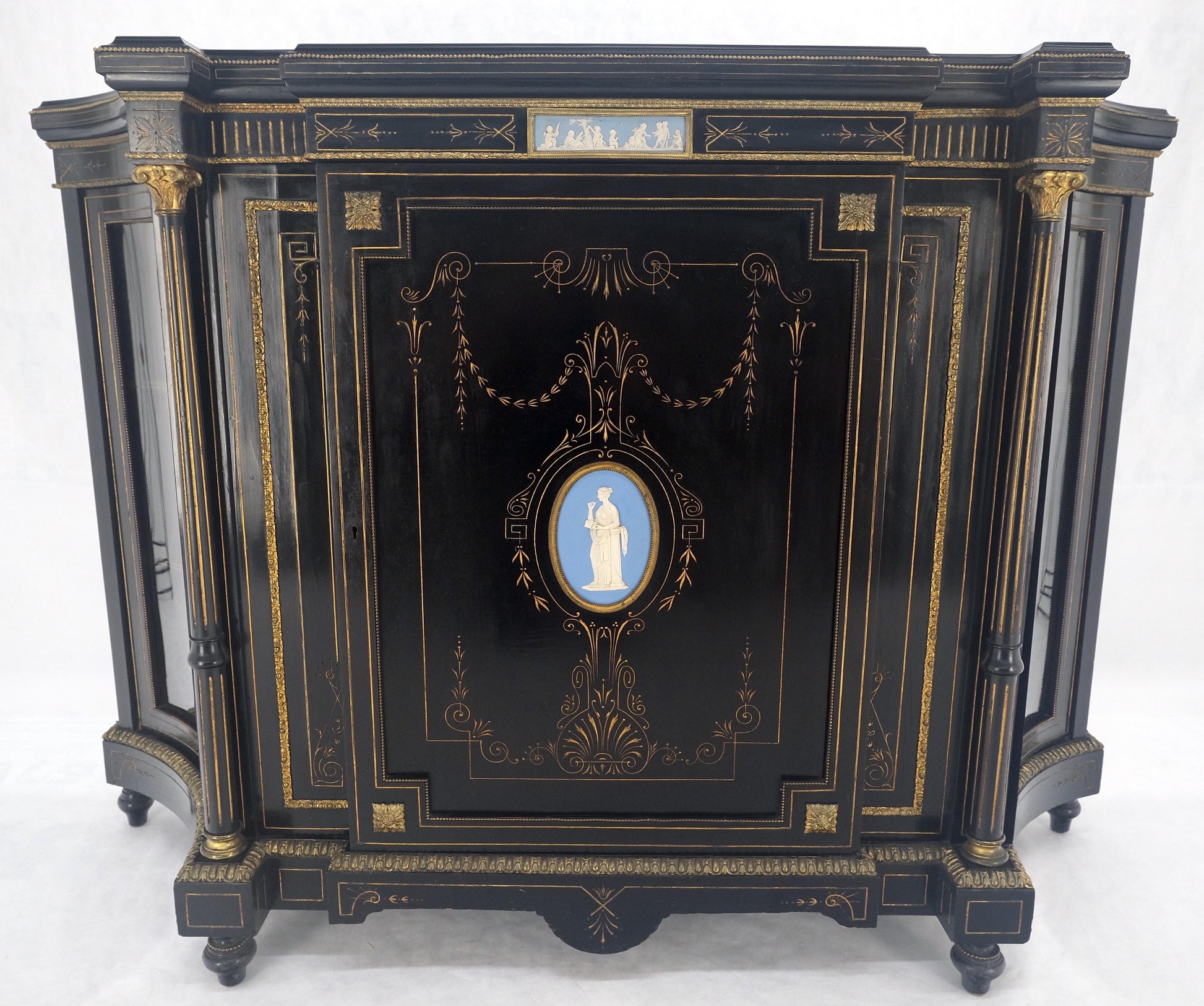 EstablishedLines Napoleon III Wedgewood Plaque Bronze Mounts Black Lacquer French Credenza Server