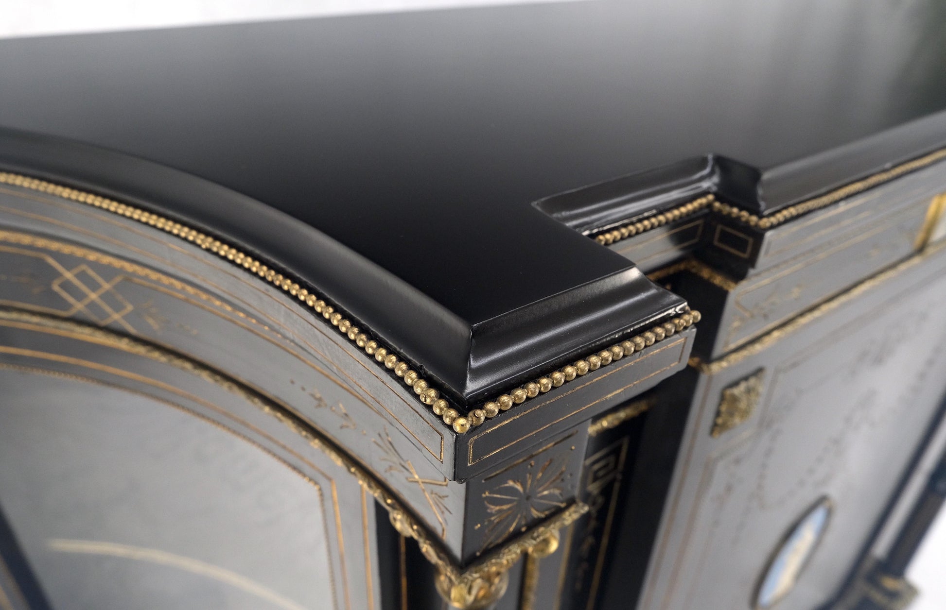 EstablishedLines Napoleon III Wedgewood Plaque Bronze Mounts Black Lacquer French Credenza Server