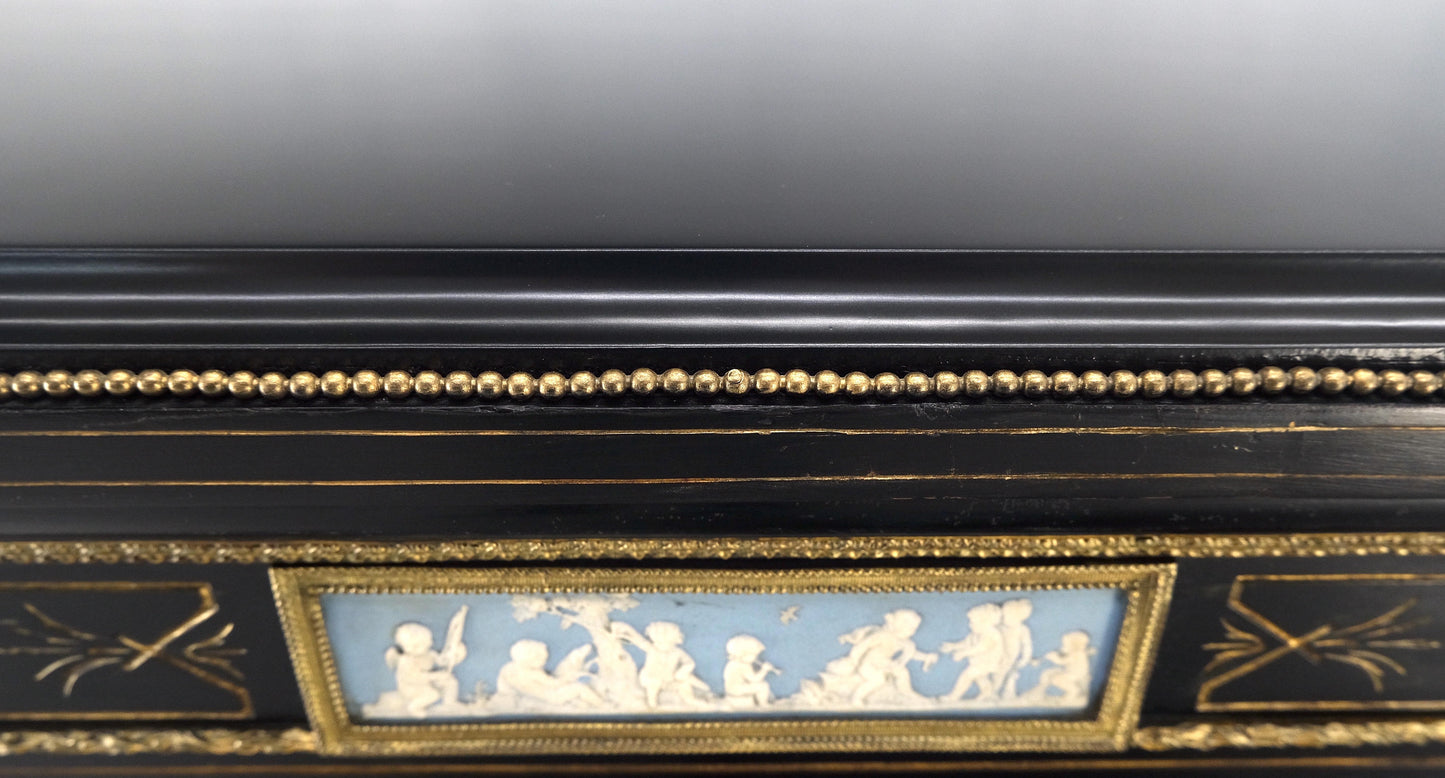 EstablishedLines Napoleon III Wedgewood Plaque Bronze Mounts Black Lacquer French Credenza Server