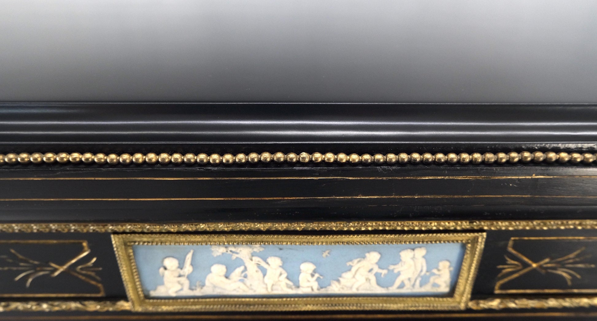 EstablishedLines Napoleon III Wedgewood Plaque Bronze Mounts Black Lacquer French Credenza Server