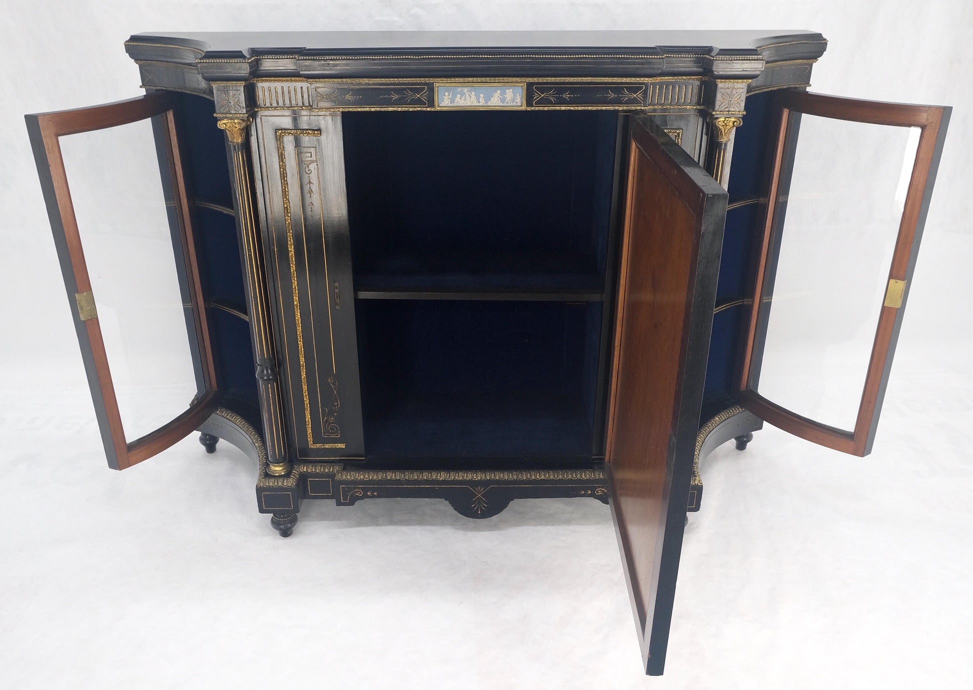 EstablishedLines Napoleon III Wedgewood Plaque Bronze Mounts Black Lacquer French Credenza Server