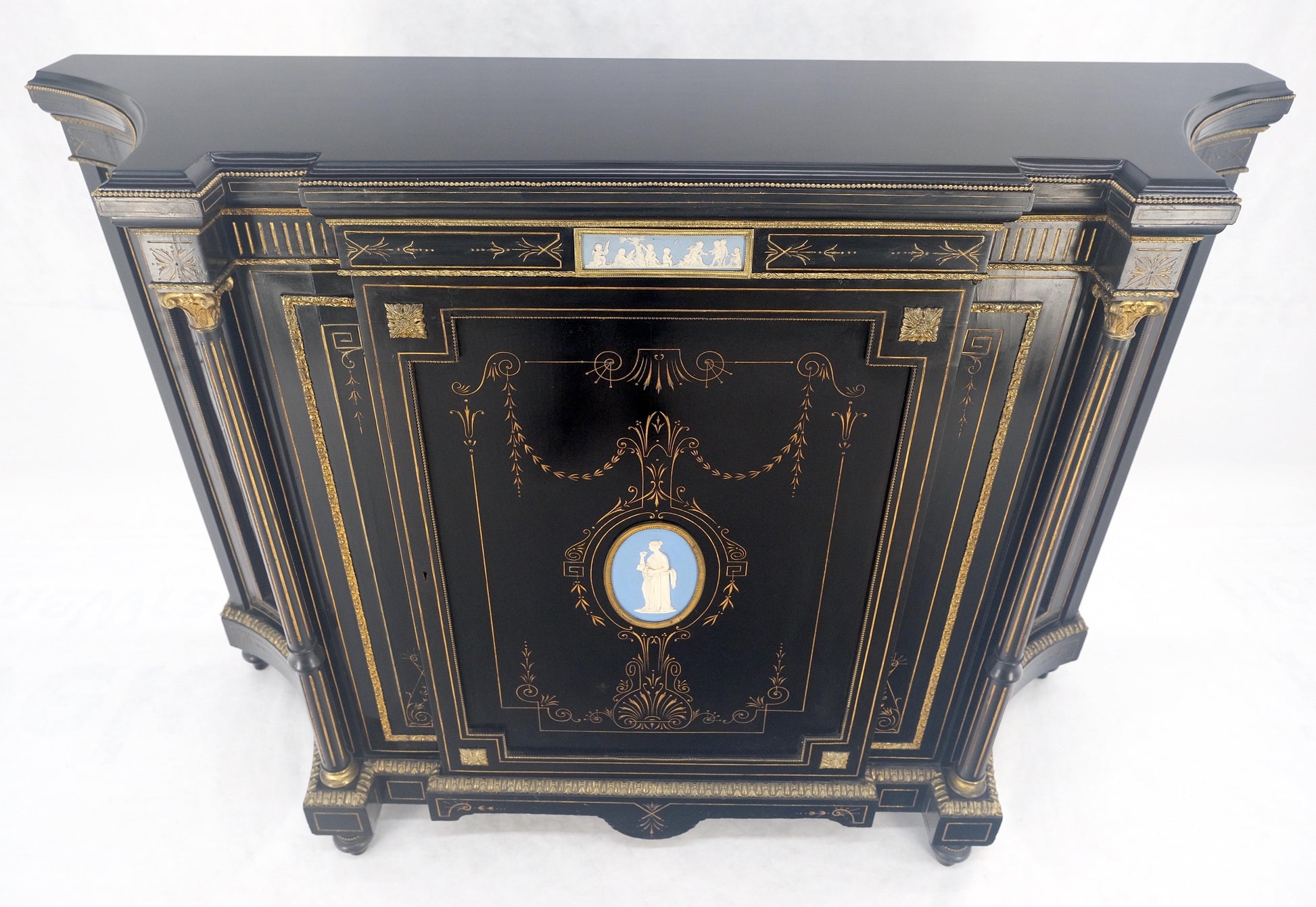 EstablishedLines Napoleon III Wedgewood Plaque Bronze Mounts Black Lacquer French Credenza Server