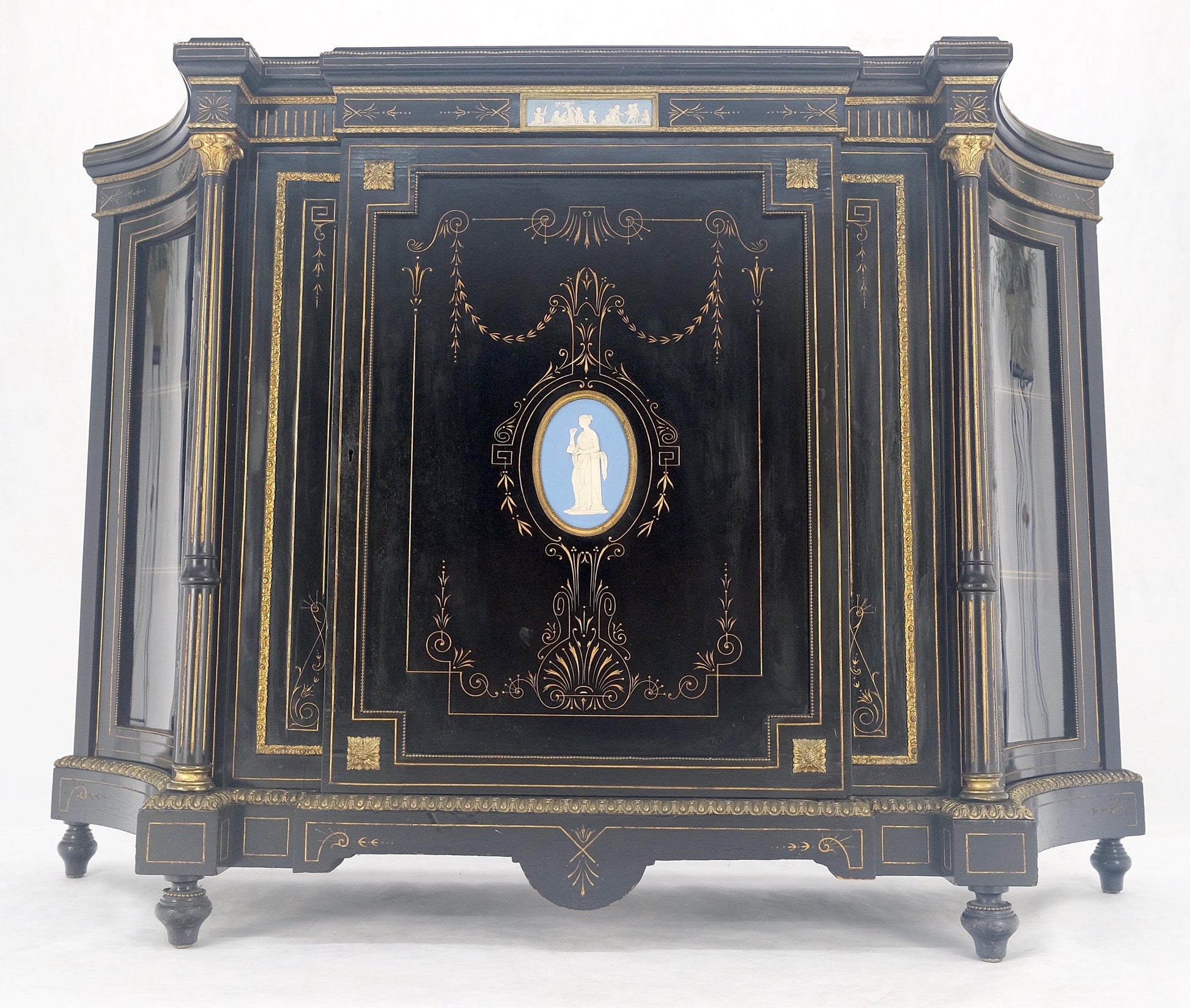 EstablishedLines Napoleon III Wedgewood Plaque Bronze Mounts Black Lacquer French Credenza Server