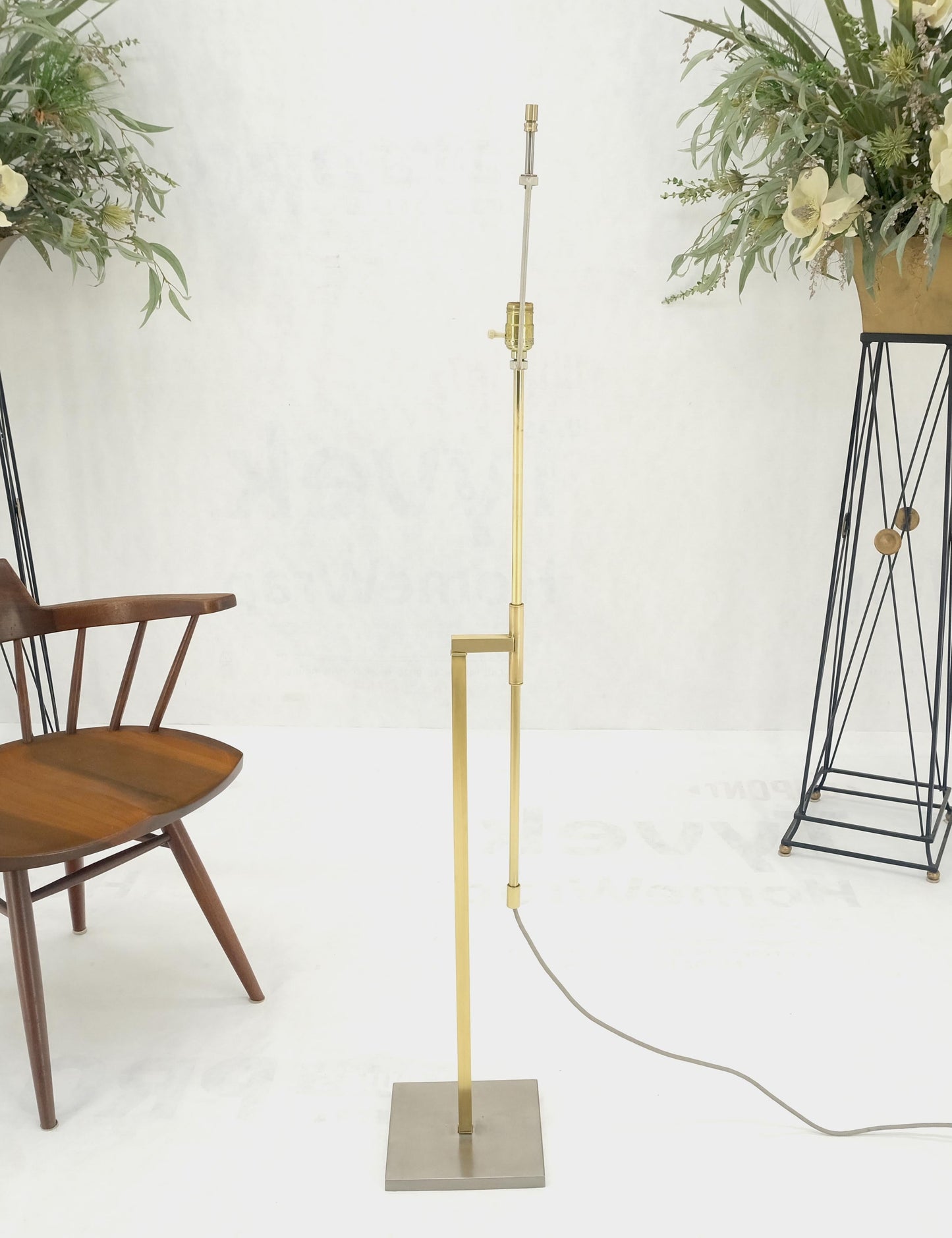 EstablishedLines Solid Brass Chrome Rectangle Base Adjustable Mid Century Modern Floor Lamp Mint!