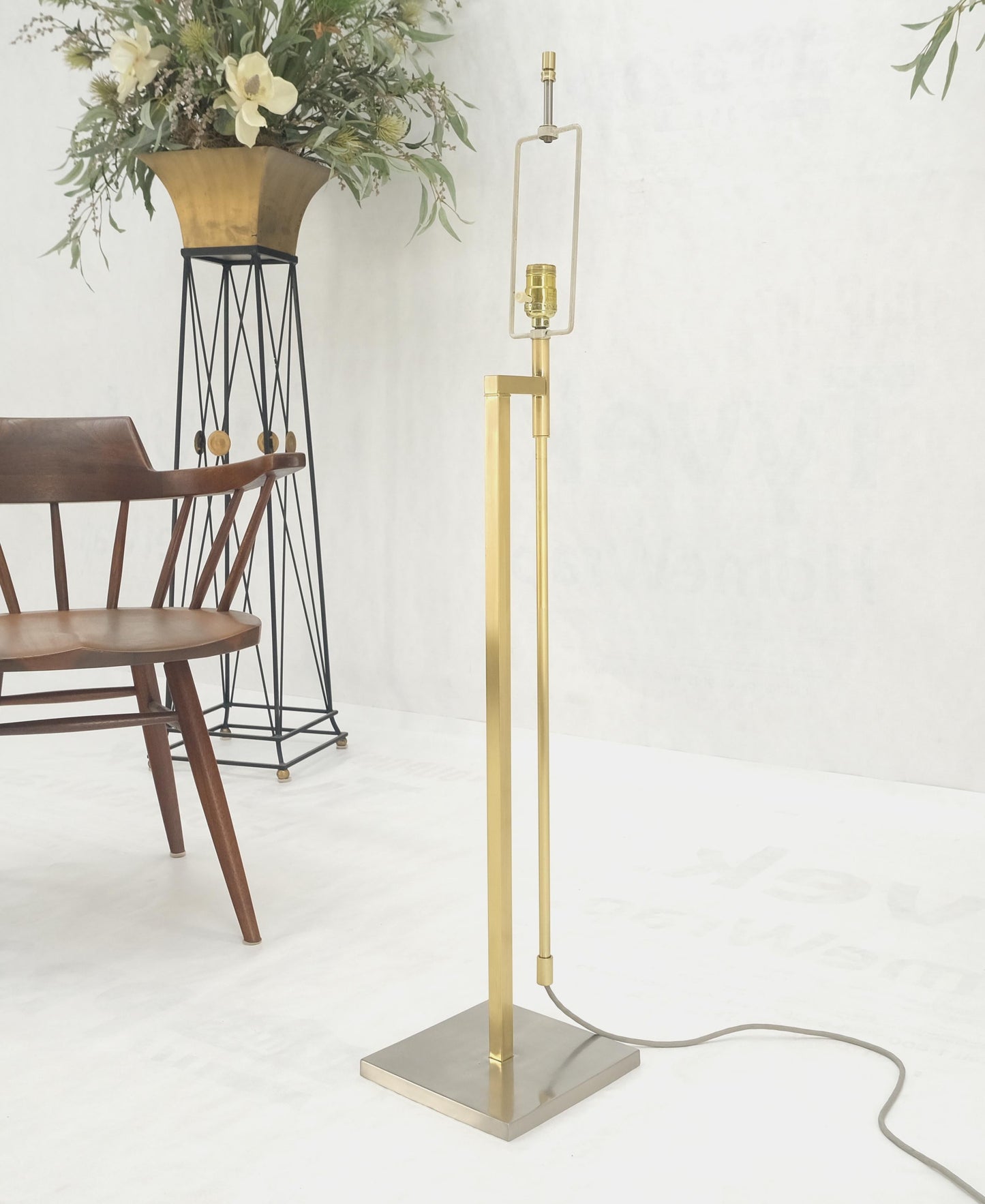 EstablishedLines Solid Brass Chrome Rectangle Base Adjustable Mid Century Modern Floor Lamp Mint!