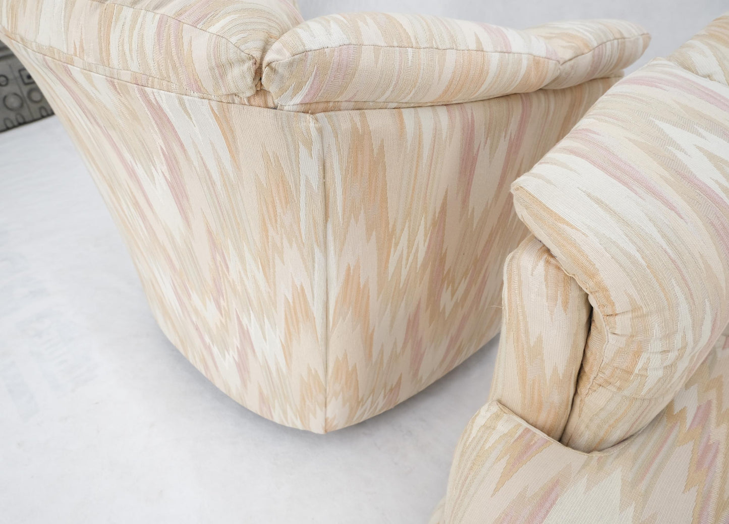 EstablishedLines Pair of Swivel Tiling Mid Century Modern Pod Chairs in Flame Stitch Fabric