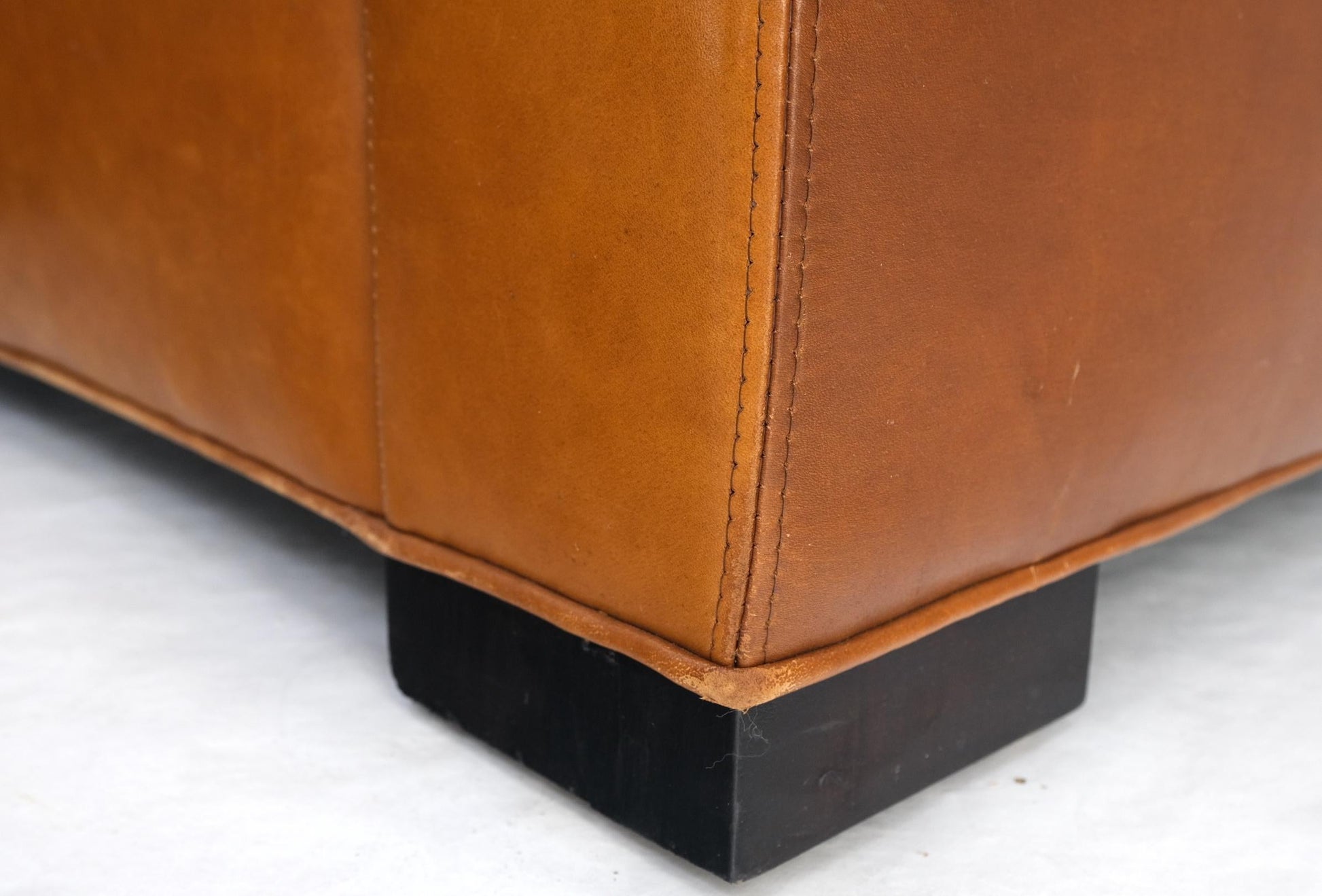 EstablishedLines Pair of Brown Tan Leather Lounge Chairs by Coach