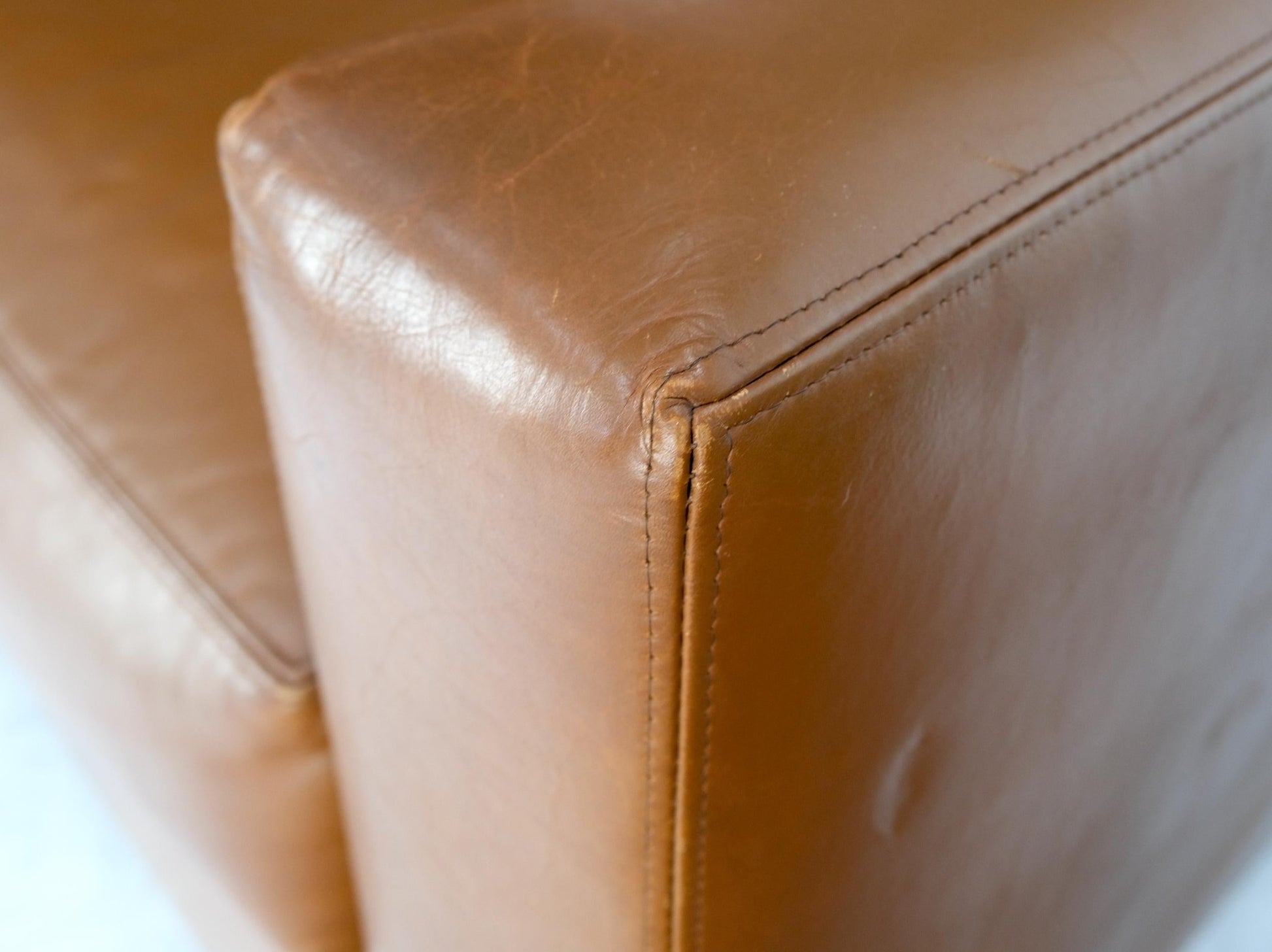 EstablishedLines Pair of Brown Tan Leather Lounge Chairs by Coach