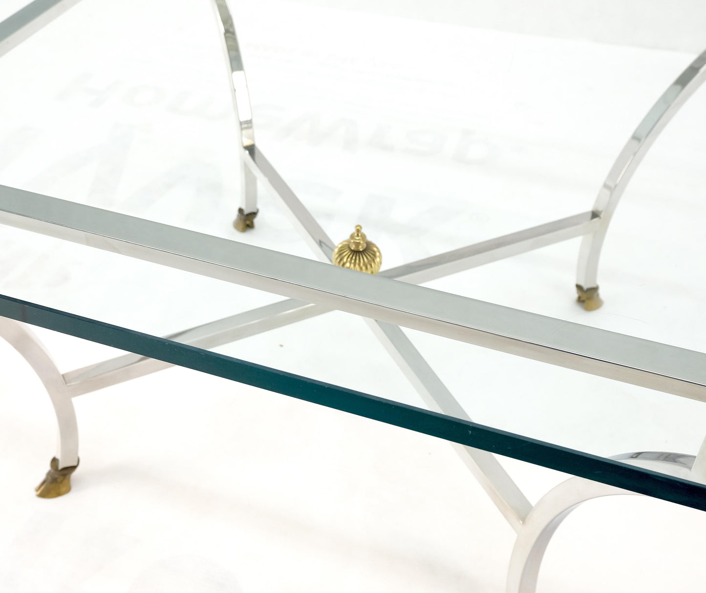 EstablishedLines Chrome Glass Brass Finial Base Hoof Feet Square Coffee Center Table Mint!