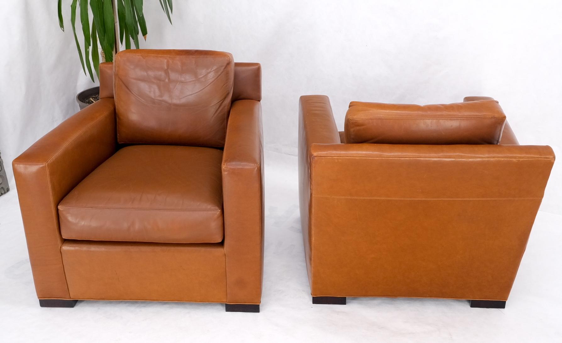 EstablishedLines Pair of Brown Tan Leather Lounge Chairs by Coach