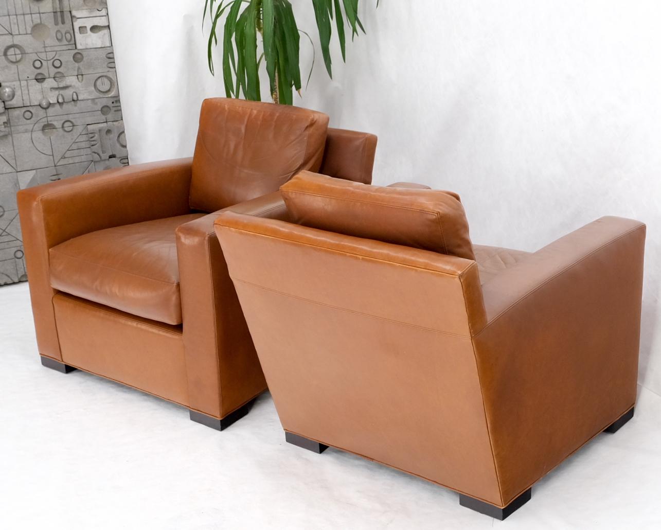 EstablishedLines Pair of Brown Tan Leather Lounge Chairs by Coach