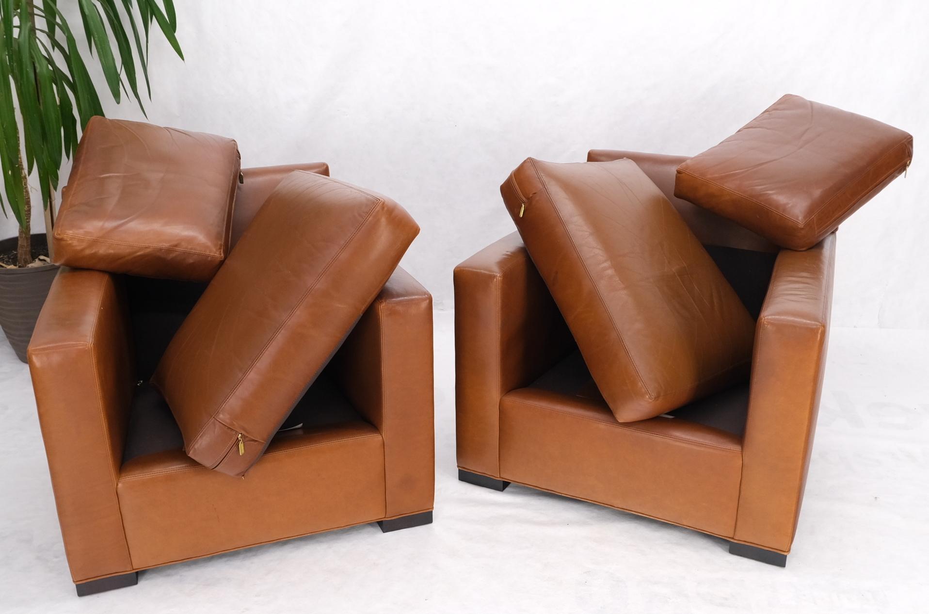 EstablishedLines Pair of Brown Tan Leather Lounge Chairs by Coach