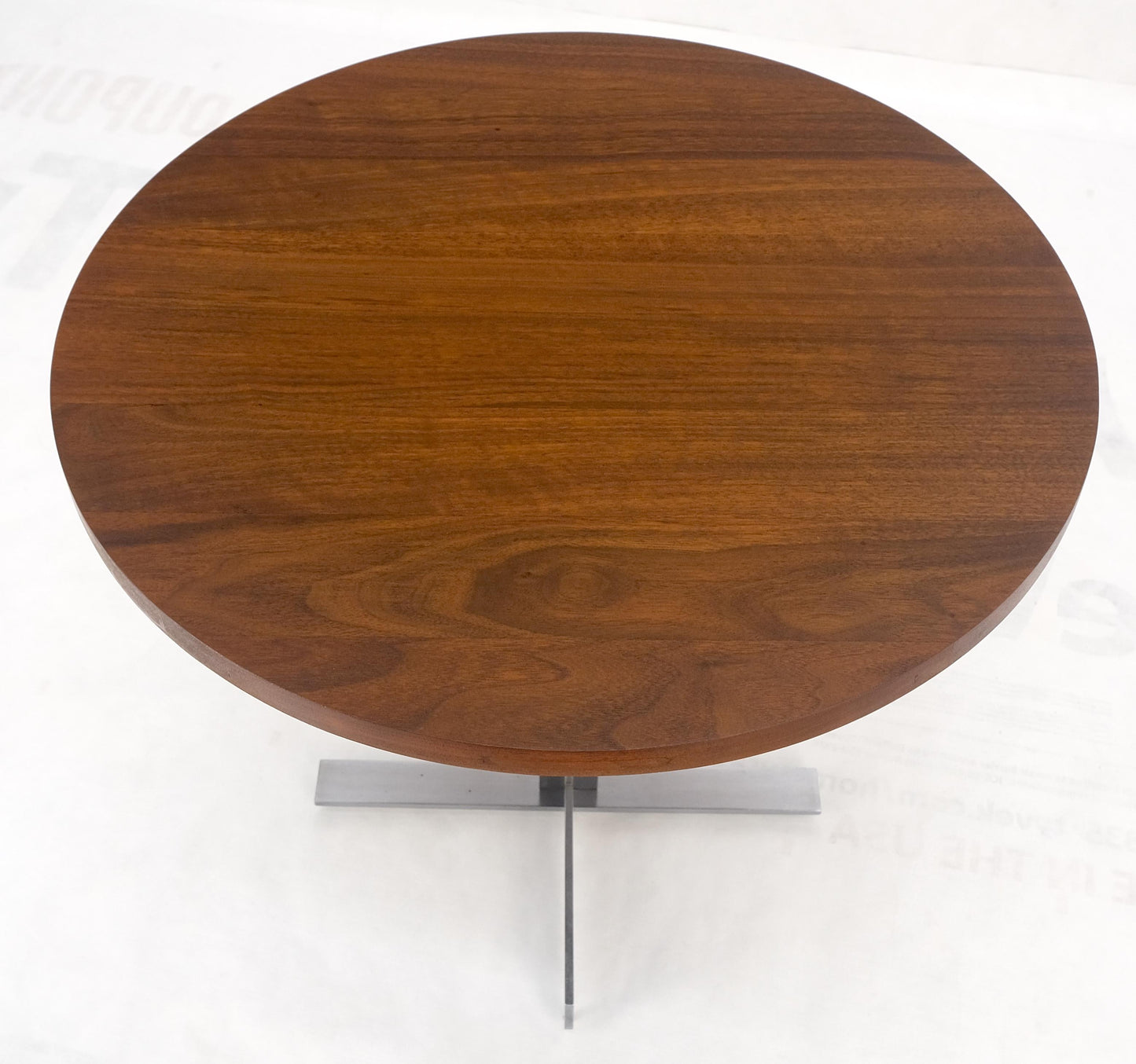 EstablishedLines Solid Walnut Round Top Brushed Machined Stainless Steel Base Side End Table Stan