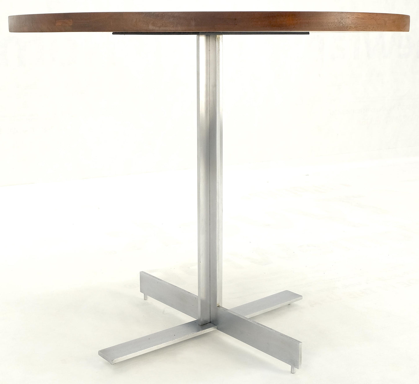 EstablishedLines Solid Walnut Round Top Brushed Machined Stainless Steel Base Side End Table Stan