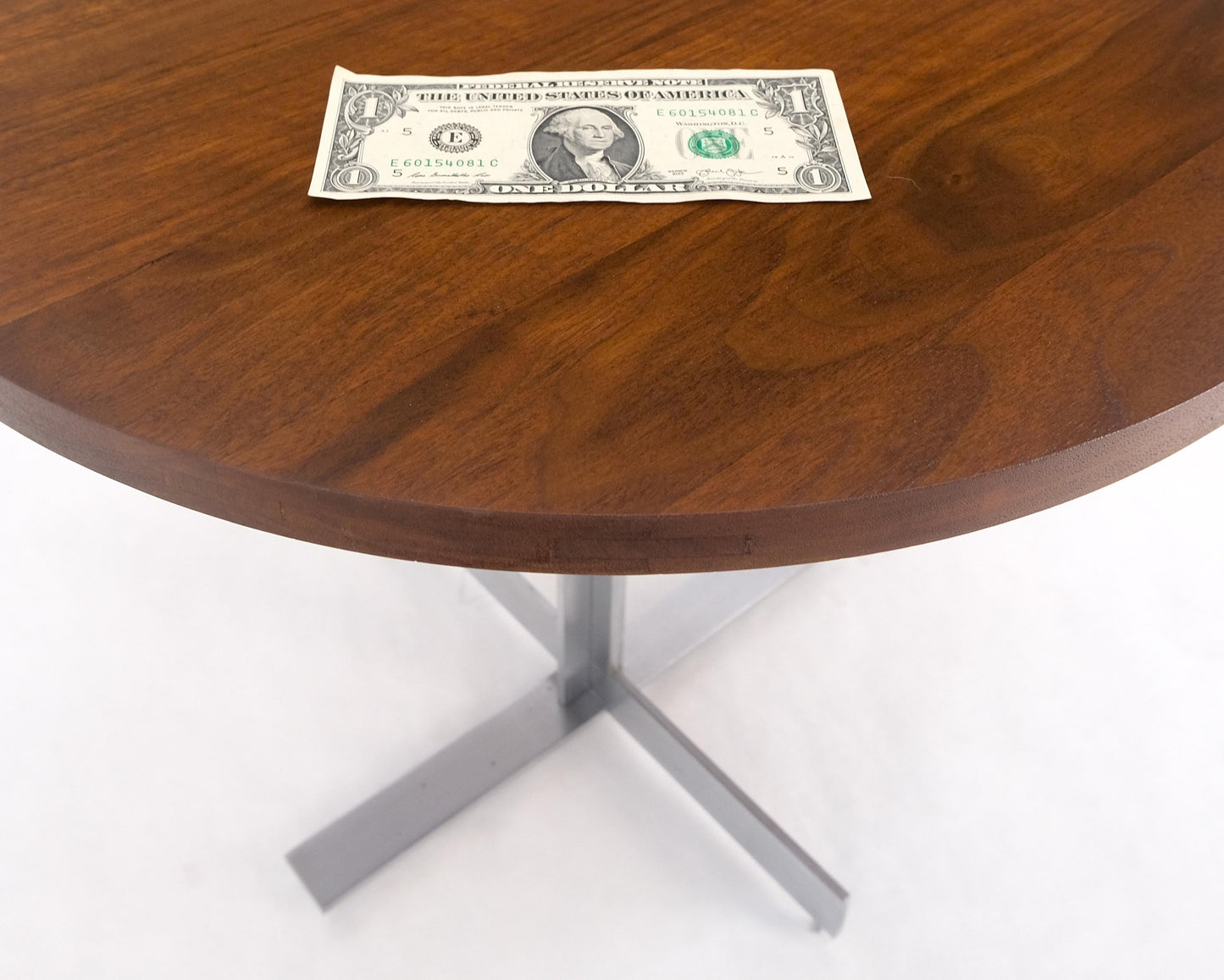 EstablishedLines Solid Walnut Round Top Brushed Machined Stainless Steel Base Side End Table Stan