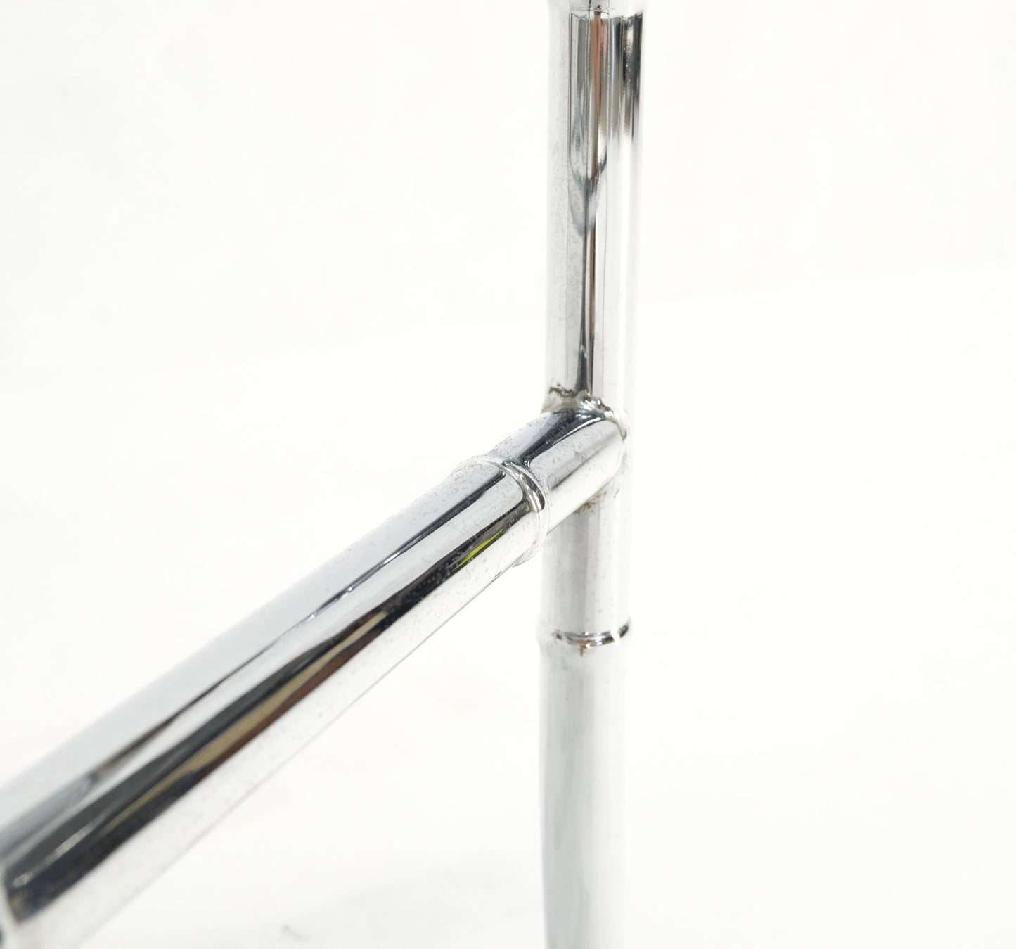 EstablishedLines Pair of Chrome Metal Faux Bamboo x Base Smoked Glass End Side Tables