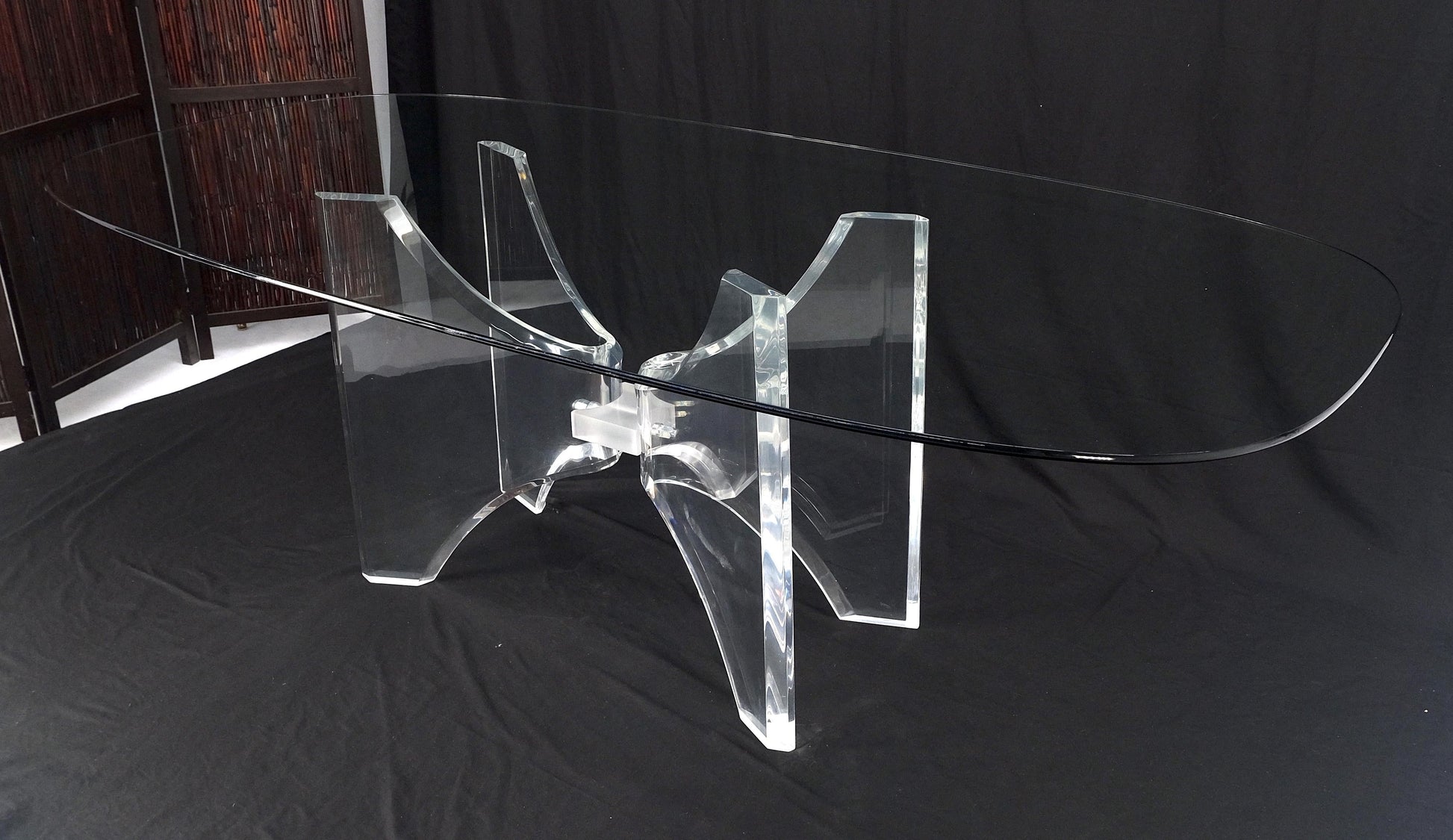 EstablishedLines Oval Boat Shape Glass Top Butterfly Lucite Base 88" Long Dining Conference Table