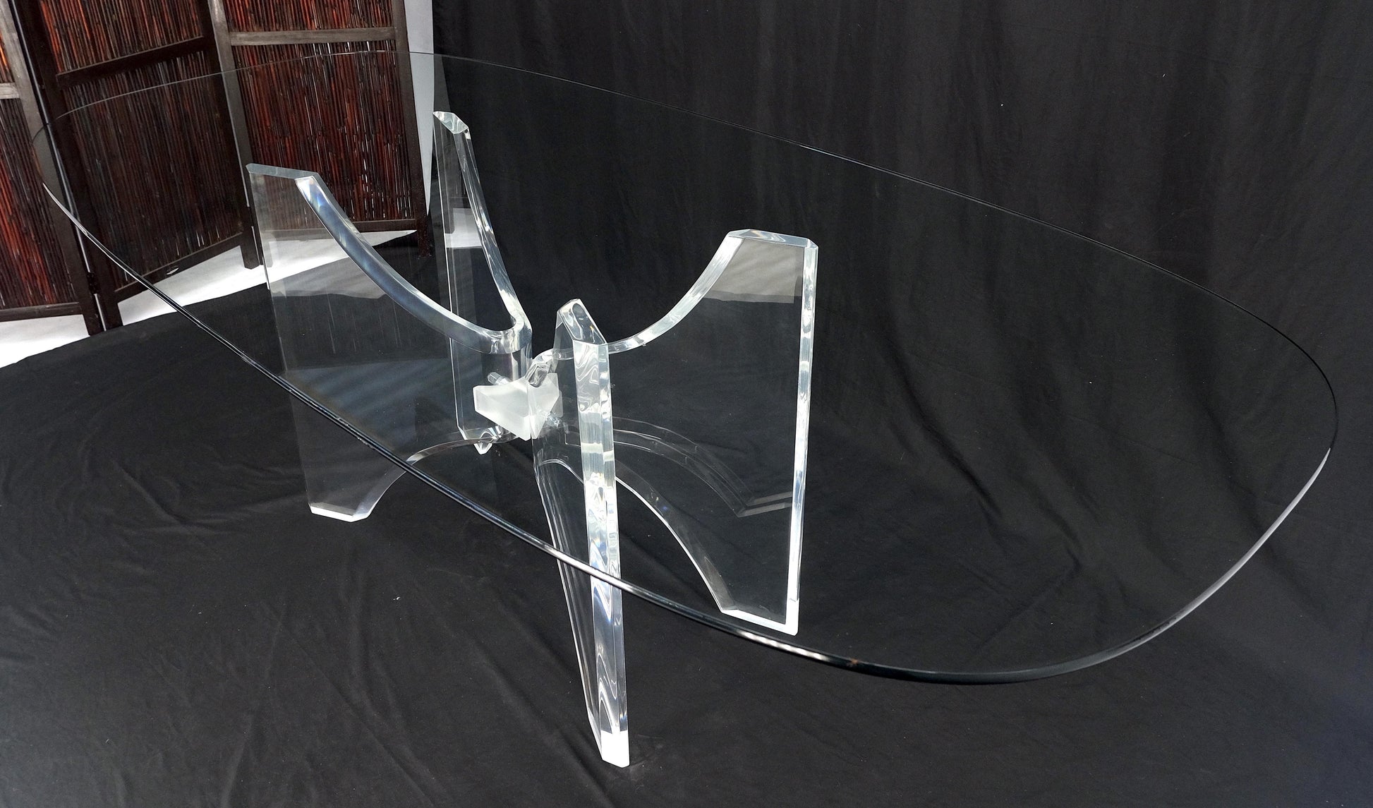 EstablishedLines Oval Boat Shape Glass Top Butterfly Lucite Base 88" Long Dining Conference Table