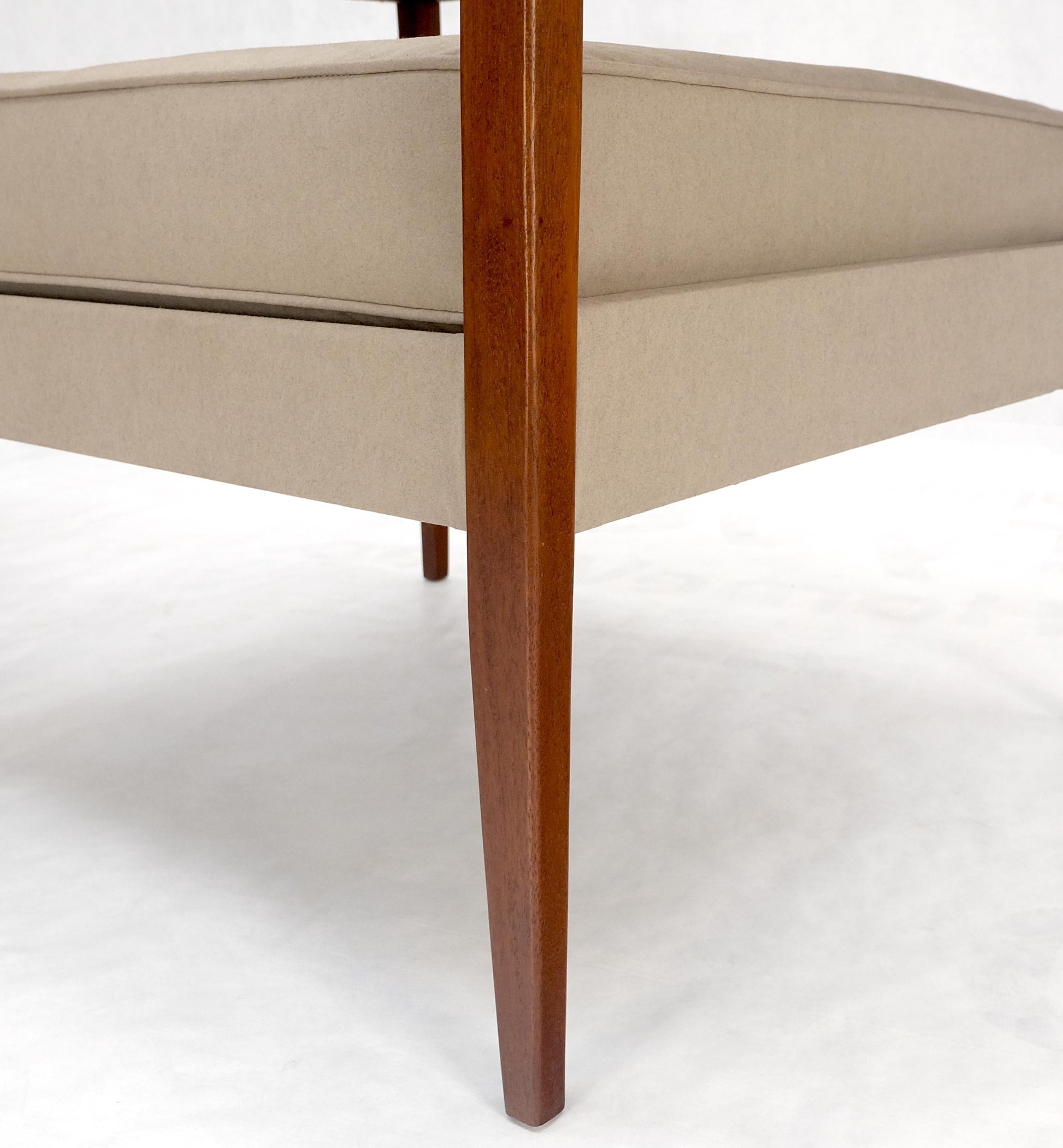 EstablishedLines Pair New Alcantera Upholstery Walnut Cube Shape Barrel Back Lounge Chairs MINT!