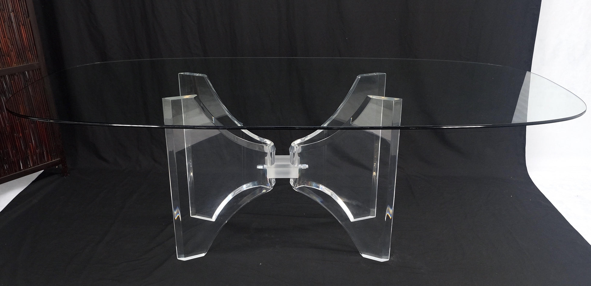 EstablishedLines Oval Boat Shape Glass Top Butterfly Lucite Base 88" Long Dining Conference Table