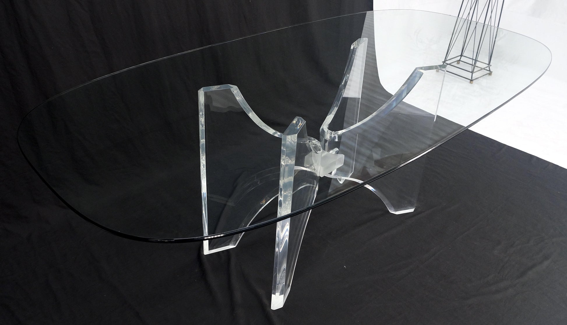 EstablishedLines Oval Boat Shape Glass Top Butterfly Lucite Base 88" Long Dining Conference Table