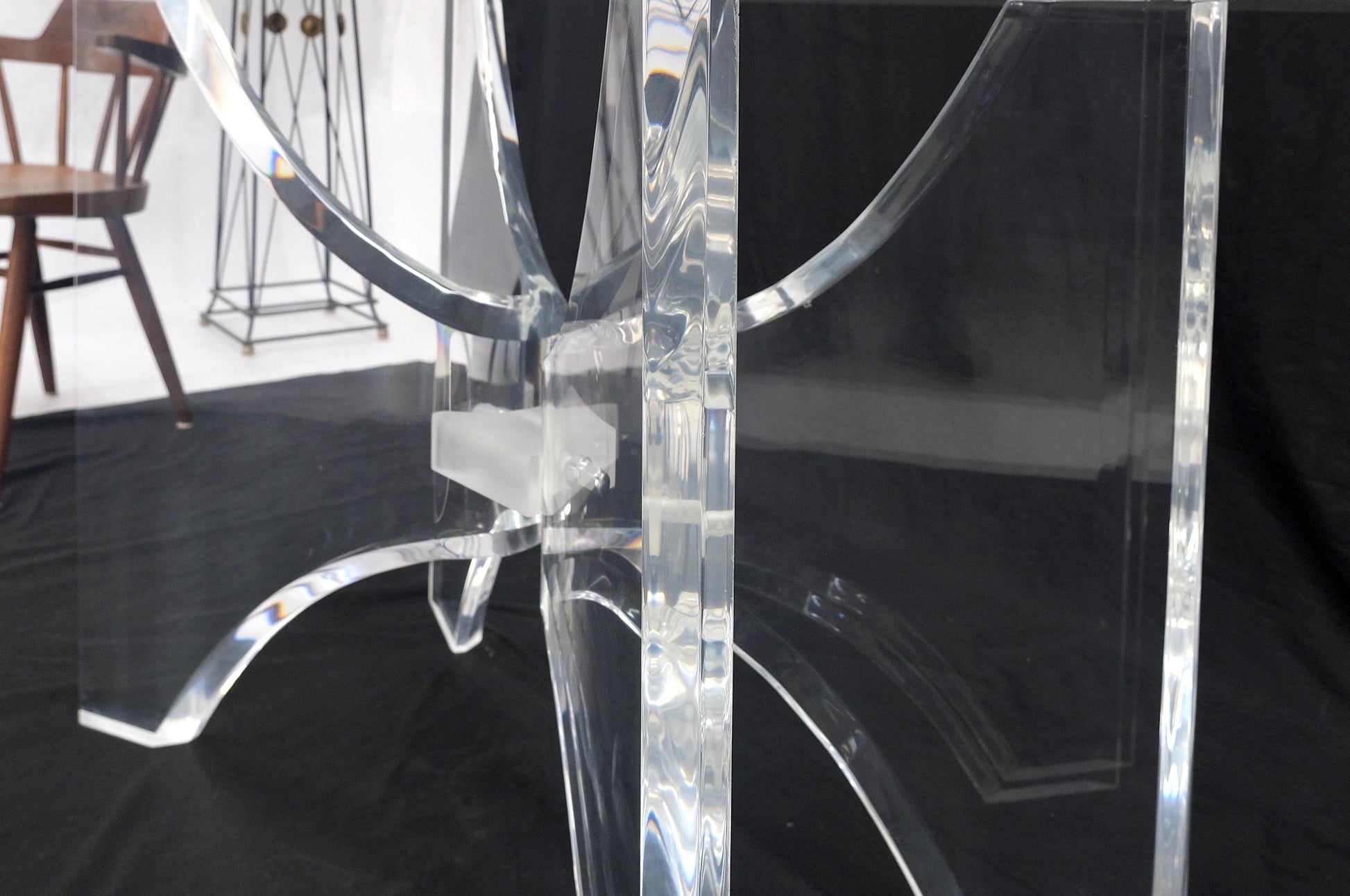 EstablishedLines Oval Boat Shape Glass Top Butterfly Lucite Base 88" Long Dining Conference Table