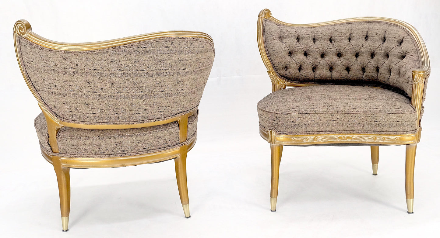 EstablishedLines Pair Gold Gilt Carved Frame New Upholstery Tufted Back Fire Side Lounge Chairs