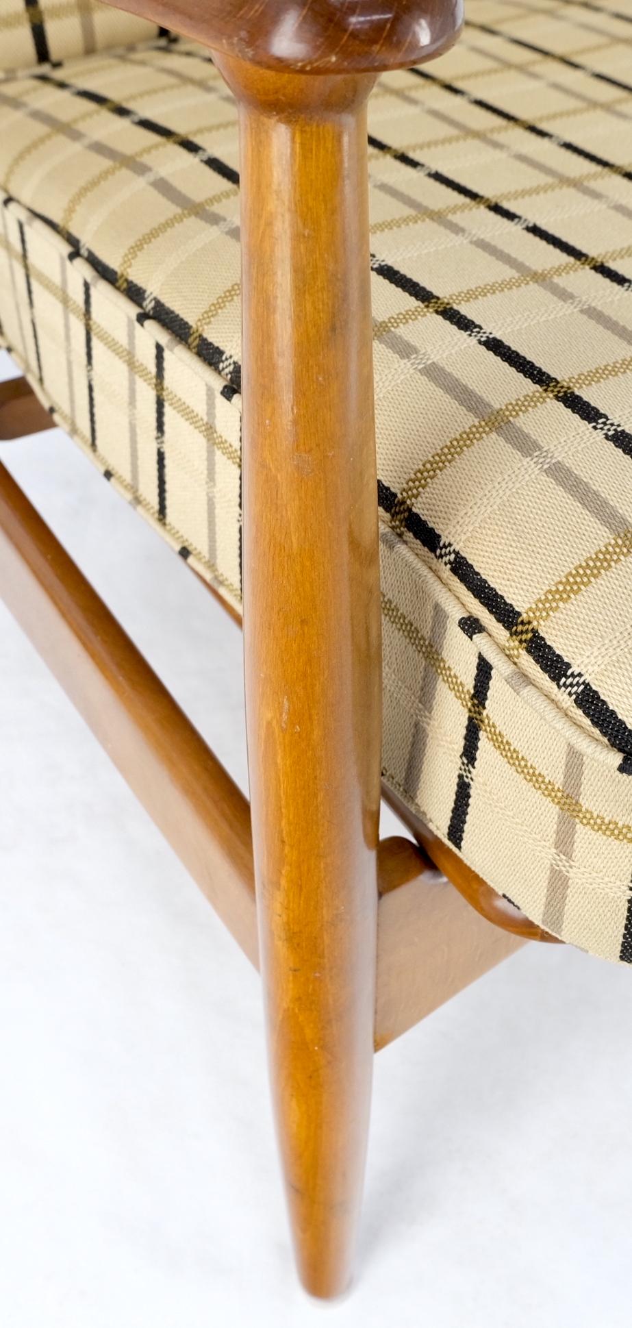 EstablishedLines John Stuart Mid Century Danish Modern Plaid Pattern Upholstery Teak Lounge Chair