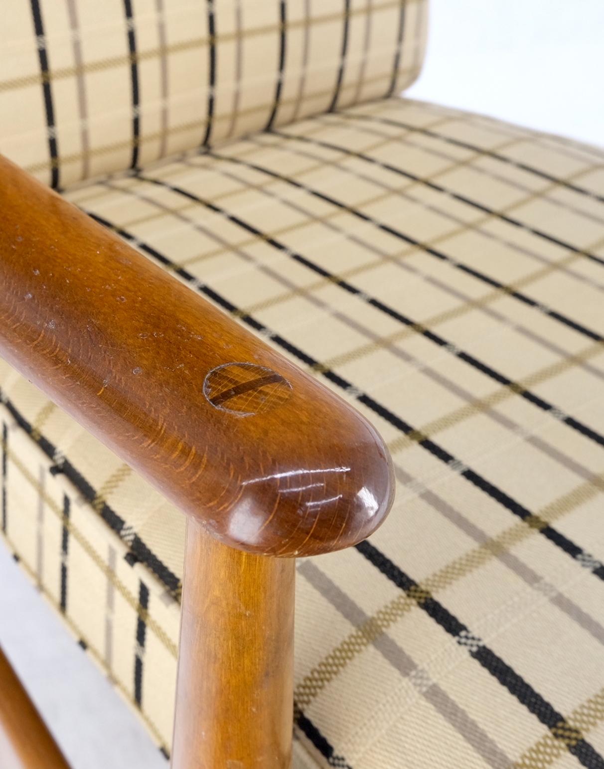 EstablishedLines John Stuart Mid Century Danish Modern Plaid Pattern Upholstery Teak Lounge Chair