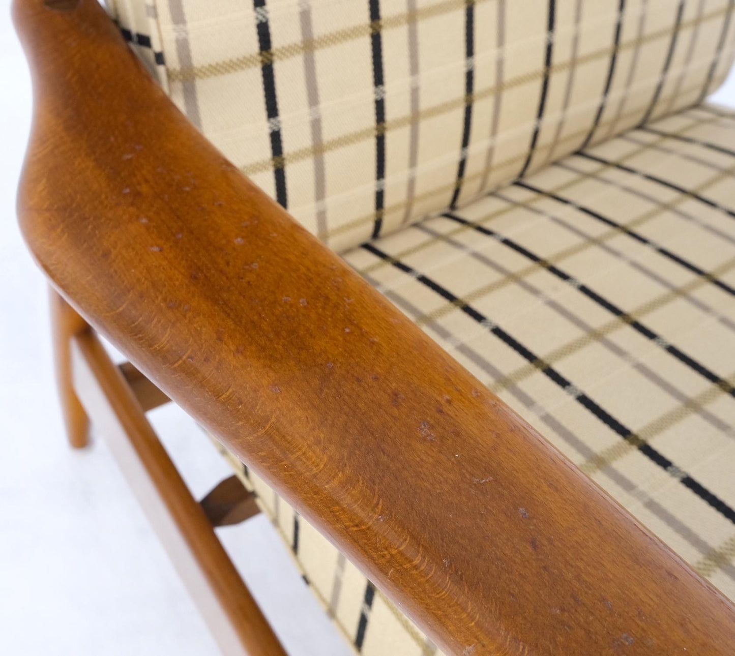 EstablishedLines John Stuart Mid Century Danish Modern Plaid Pattern Upholstery Teak Lounge Chair