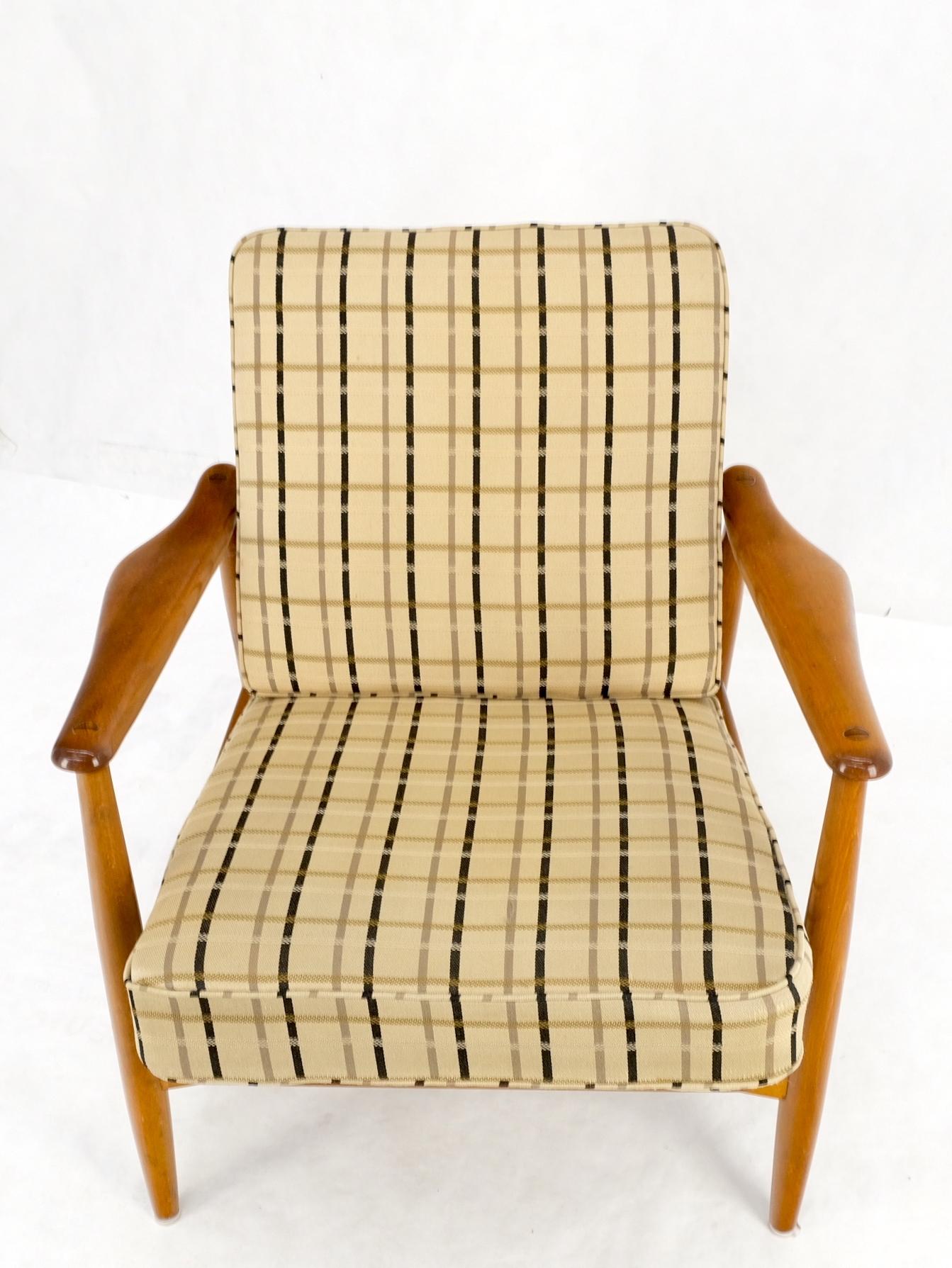 EstablishedLines John Stuart Mid Century Danish Modern Plaid Pattern Upholstery Teak Lounge Chair