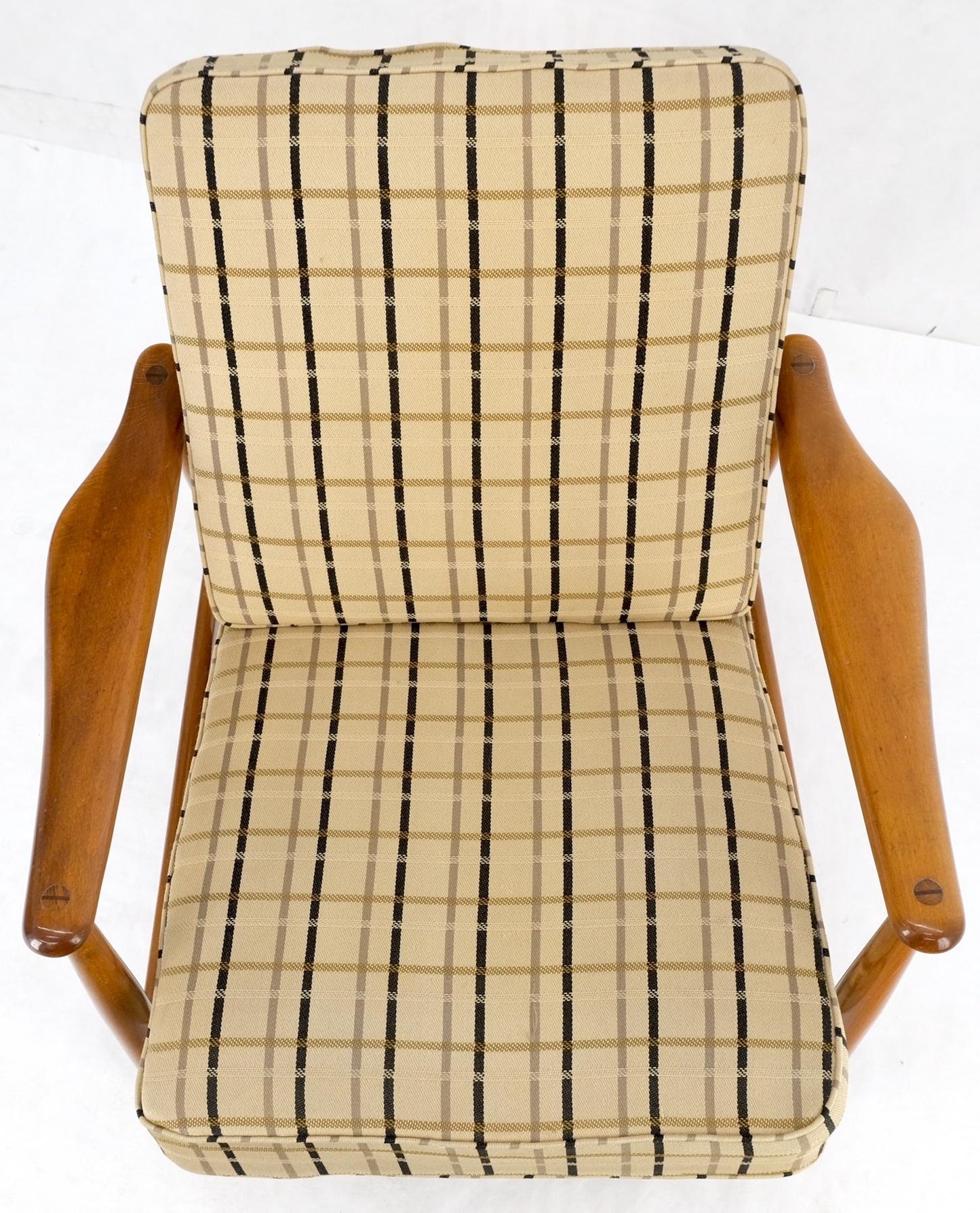 EstablishedLines John Stuart Mid Century Danish Modern Plaid Pattern Upholstery Teak Lounge Chair