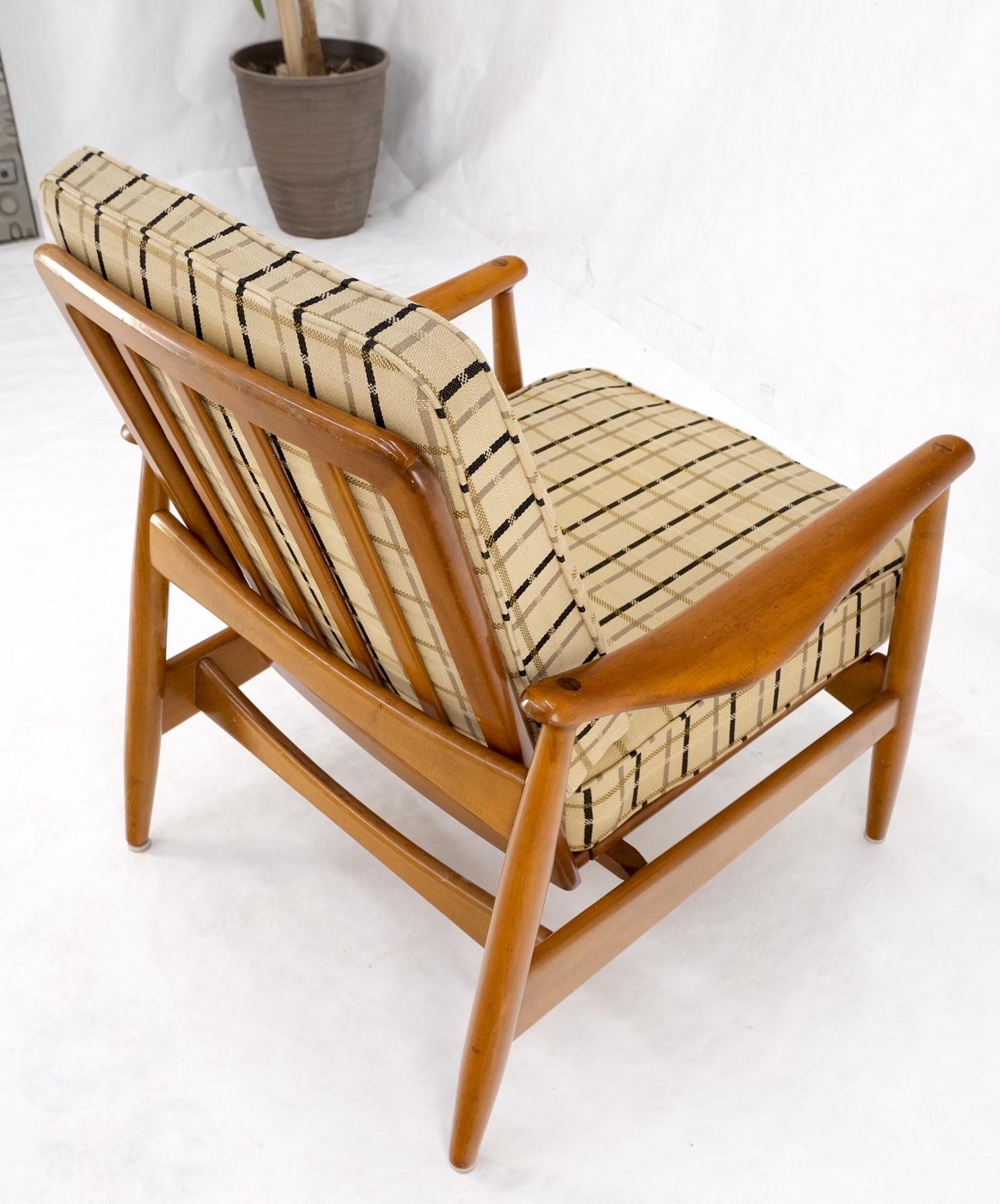 EstablishedLines John Stuart Mid Century Danish Modern Plaid Pattern Upholstery Teak Lounge Chair