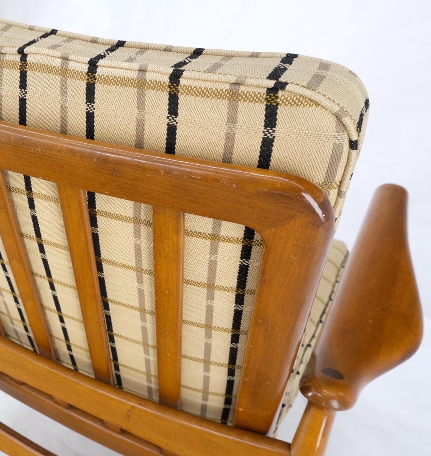 EstablishedLines John Stuart Mid Century Danish Modern Plaid Pattern Upholstery Teak Lounge Chair