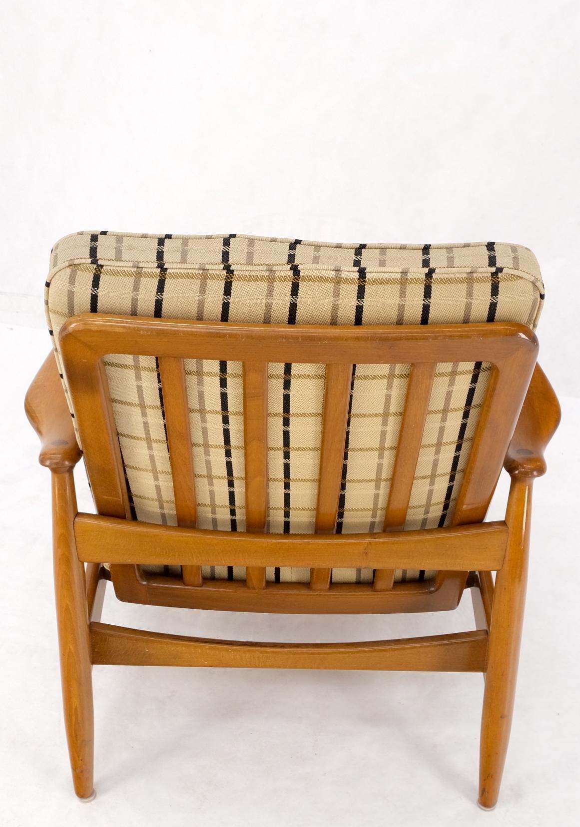 EstablishedLines John Stuart Mid Century Danish Modern Plaid Pattern Upholstery Teak Lounge Chair