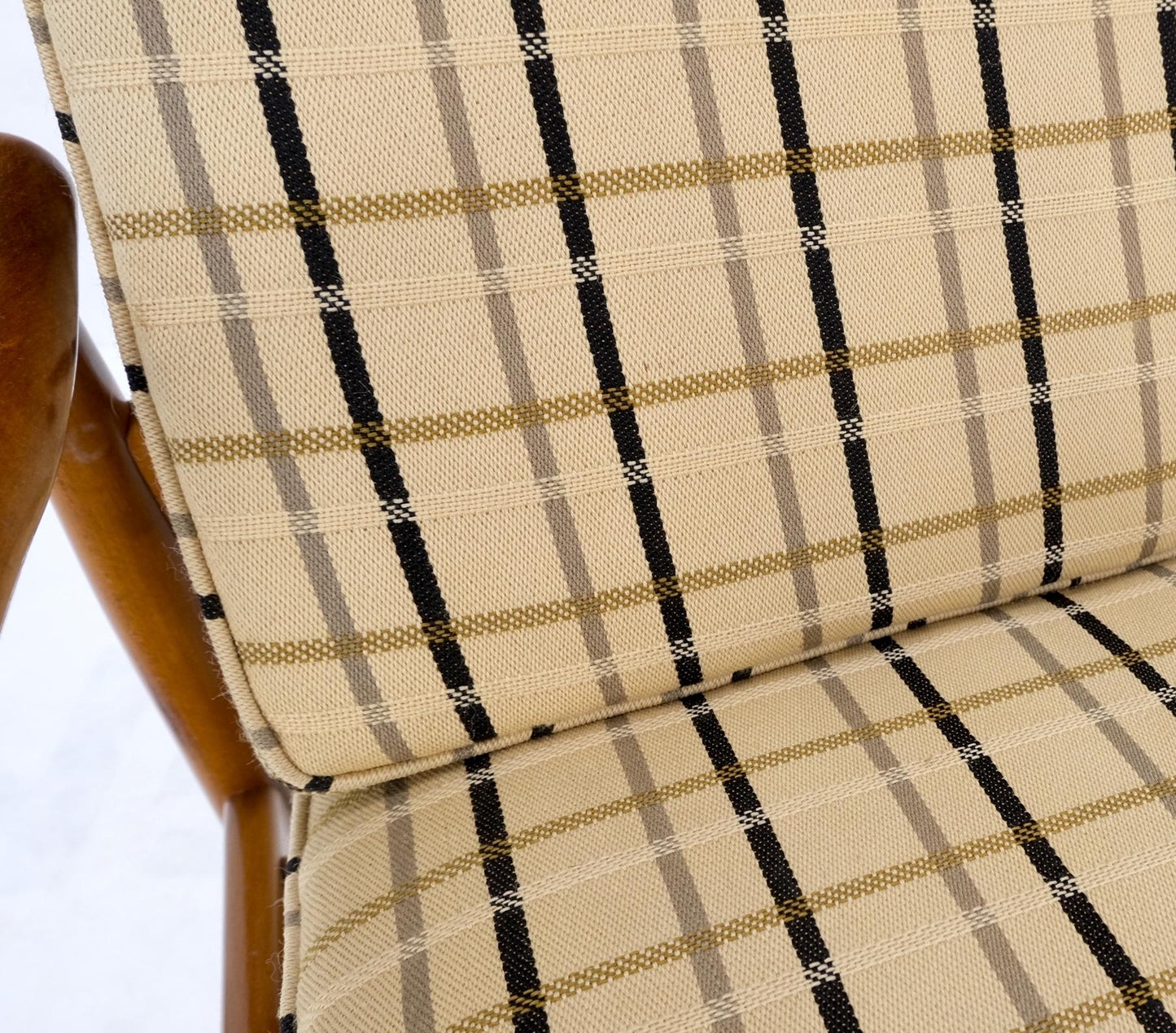 EstablishedLines John Stuart Mid Century Danish Modern Plaid Pattern Upholstery Teak Lounge Chair