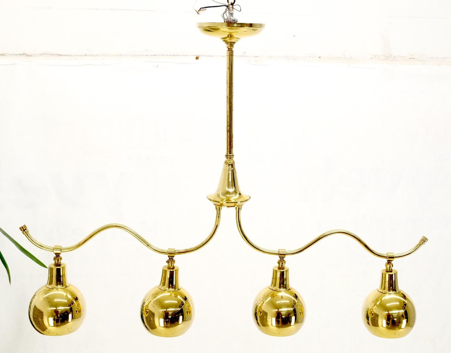EstablishedLines Solid Polished Brass Ball Pear Shape Shades Light Bar Pool Table Fixture Chandel