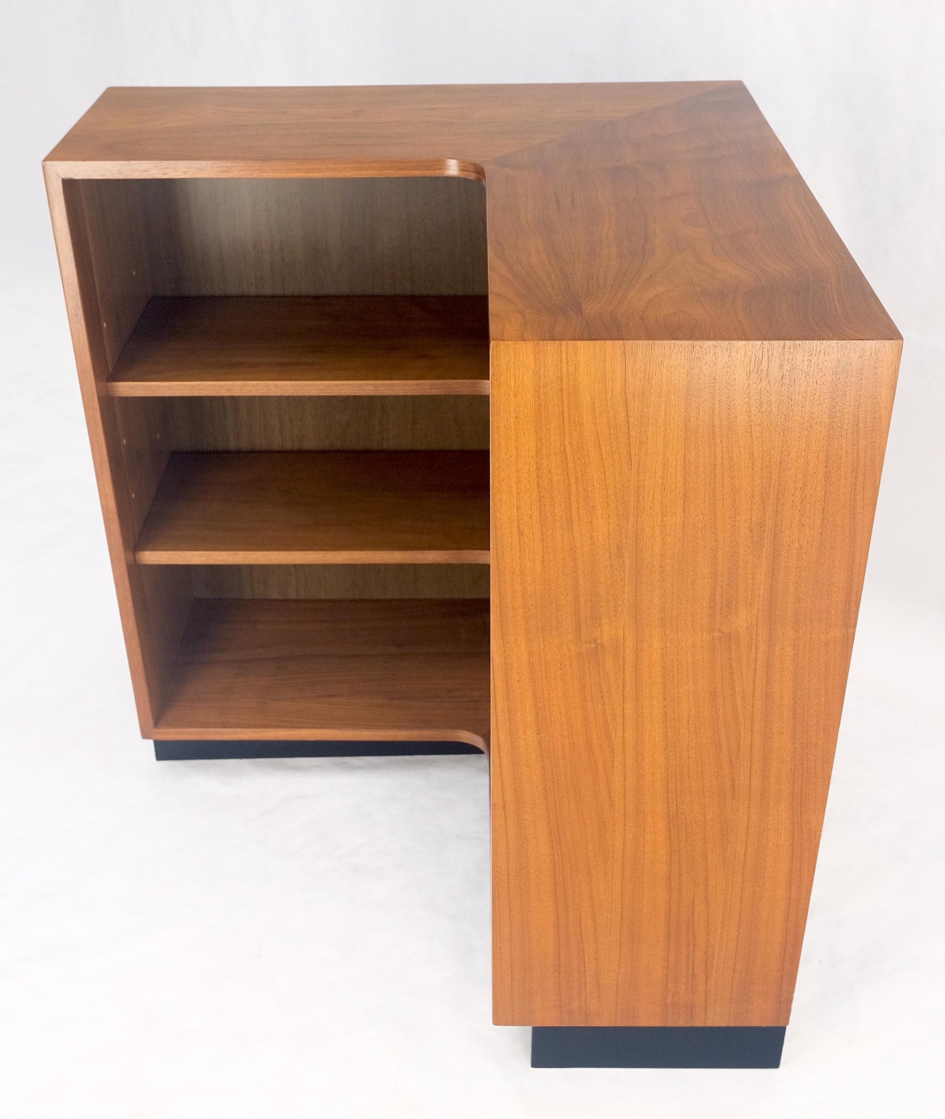 EstablishedLines Oiled Walnut Mid Century Modern Back Plinth Base 3 Tier Bookcase Shelves Cabinet