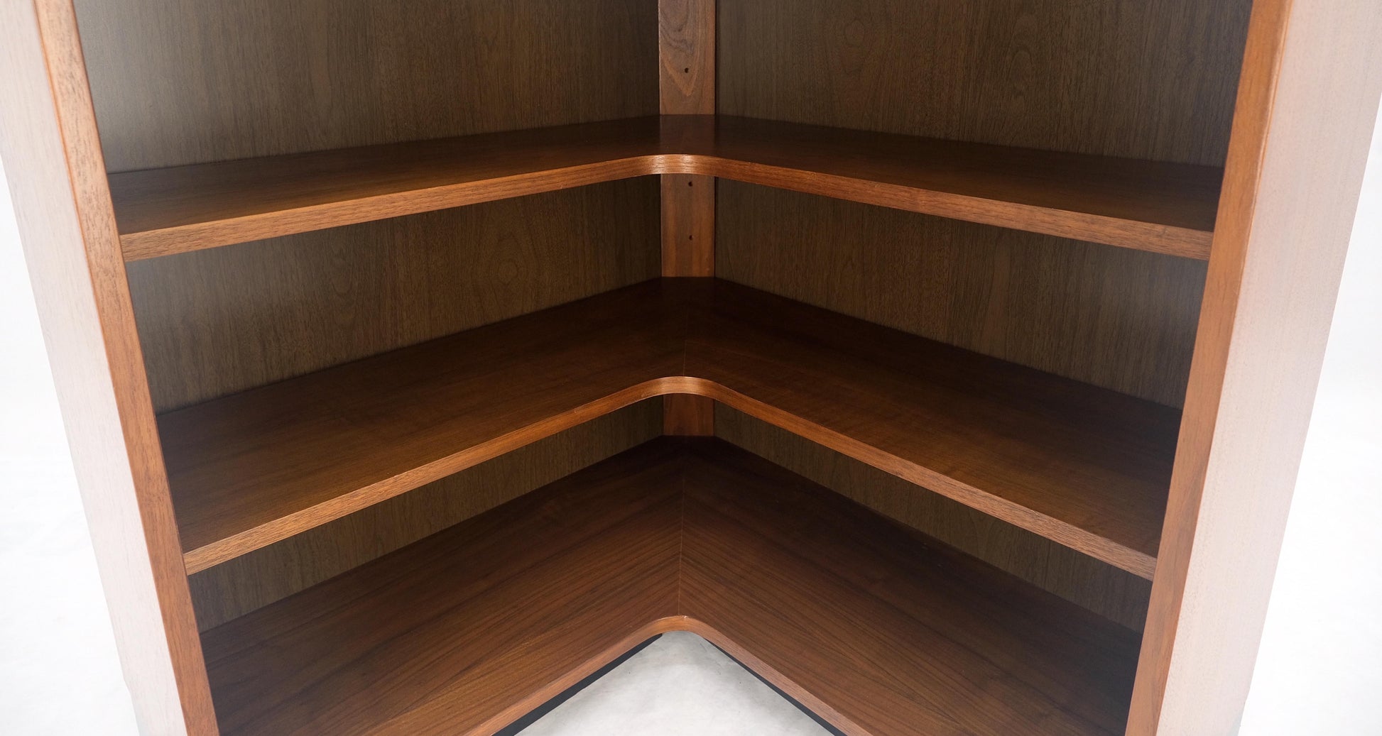 EstablishedLines Oiled Walnut Mid Century Modern Back Plinth Base 3 Tier Bookcase Shelves Cabinet