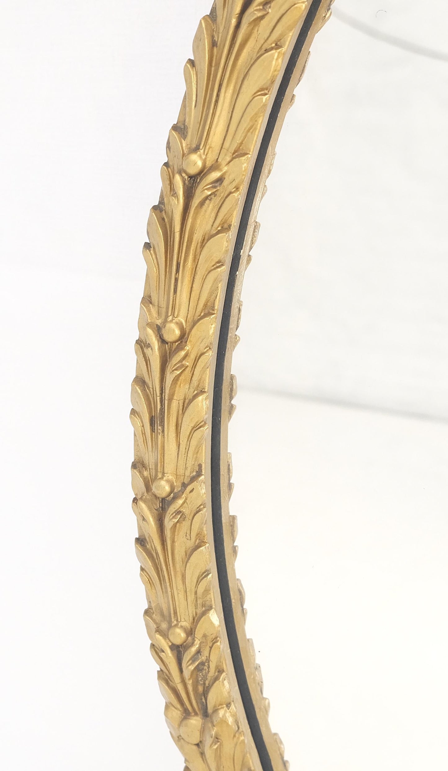 EstablishedLines Round Carved Gold Gilt Wood Floral Lotus Baroque Wall Mirror c1920s MINT