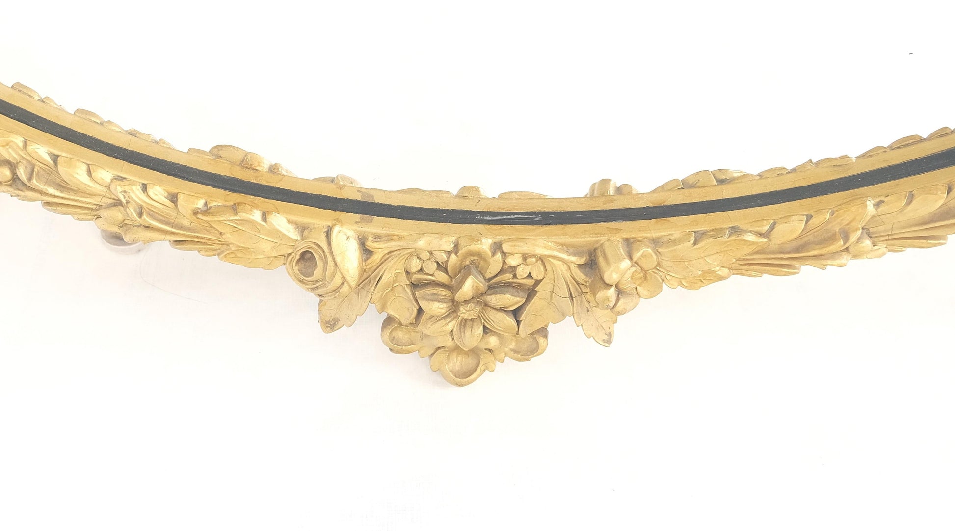 EstablishedLines Round Carved Gold Gilt Wood Floral Lotus Baroque Wall Mirror c1920s MINT