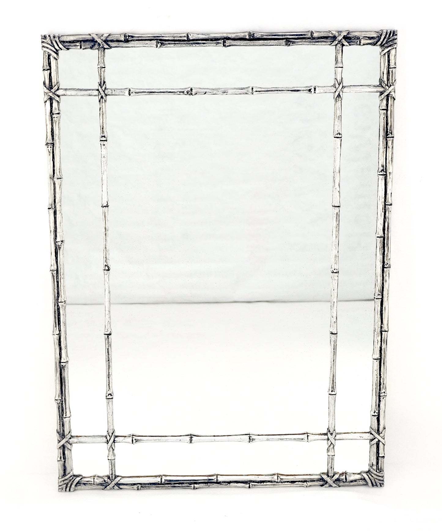 EstablishedLines Hollywood Regency Cast Aluminum Faux Bamboo Silvered Gilt Metal Rectangle Mirror