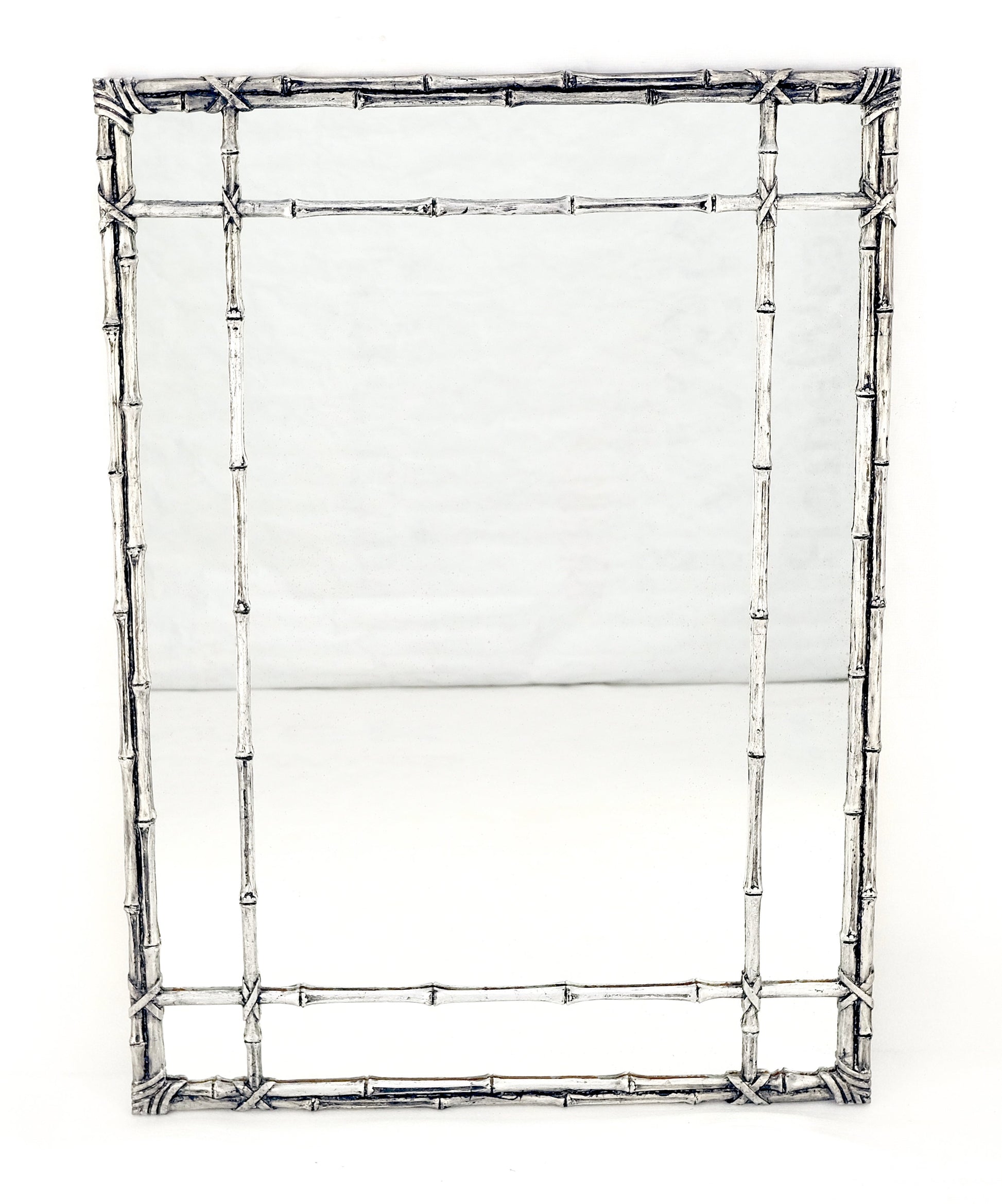 EstablishedLines Hollywood Regency Cast Aluminum Faux Bamboo Silvered Gilt Metal Rectangle Mirror