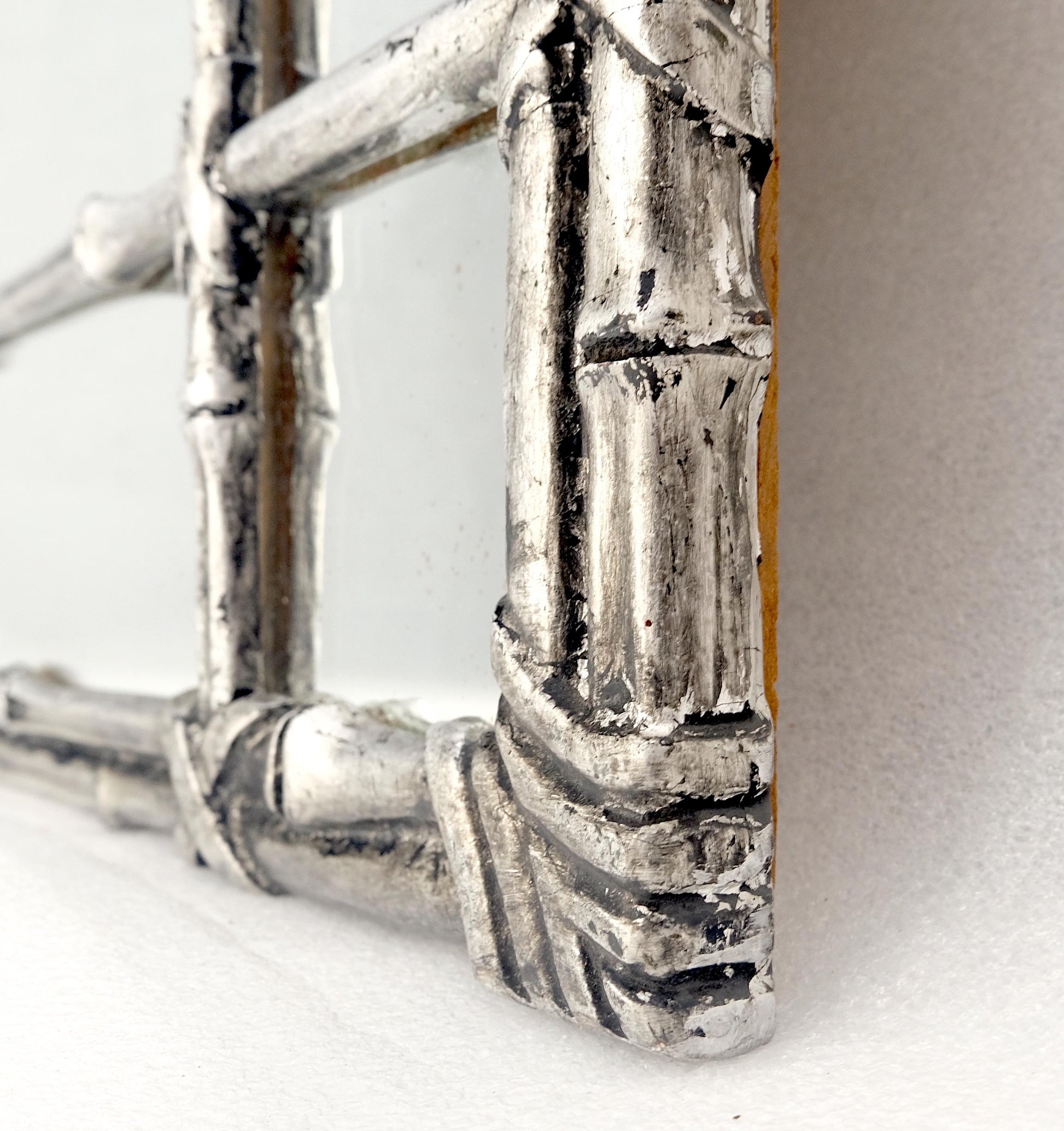 EstablishedLines Hollywood Regency Cast Aluminum Faux Bamboo Silvered Gilt Metal Rectangle Mirror