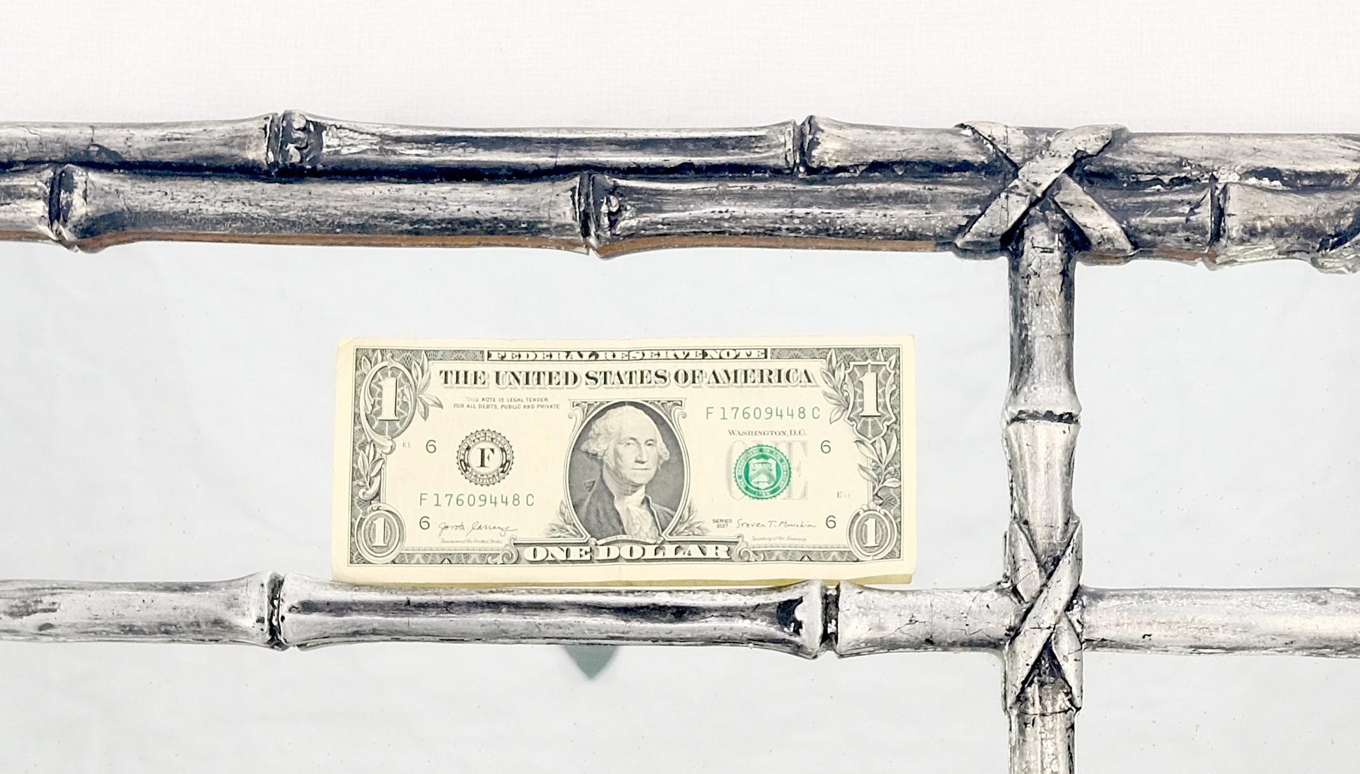 EstablishedLines Hollywood Regency Cast Aluminum Faux Bamboo Silvered Gilt Metal Rectangle Mirror