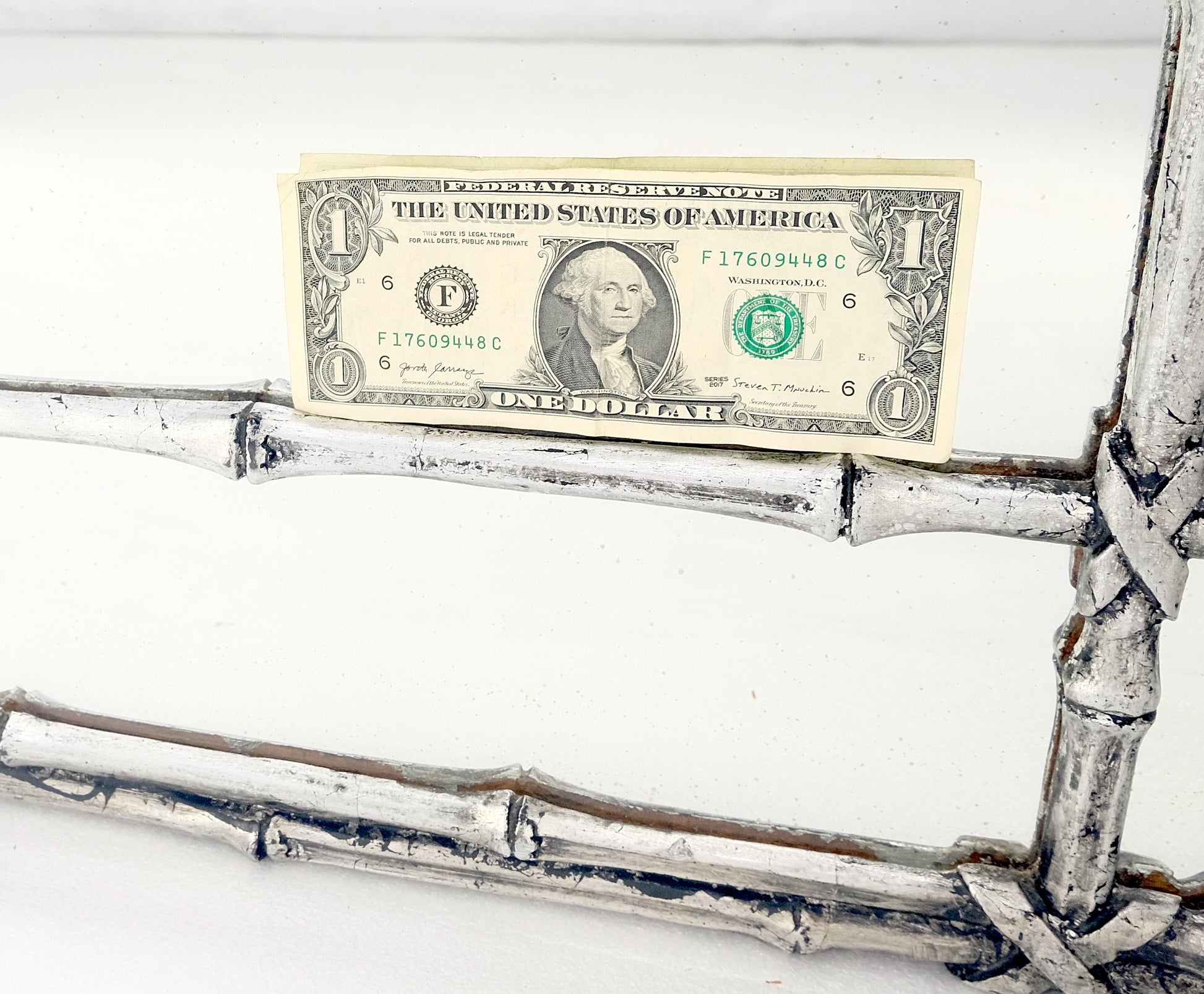 EstablishedLines Hollywood Regency Cast Aluminum Faux Bamboo Silvered Gilt Metal Rectangle Mirror