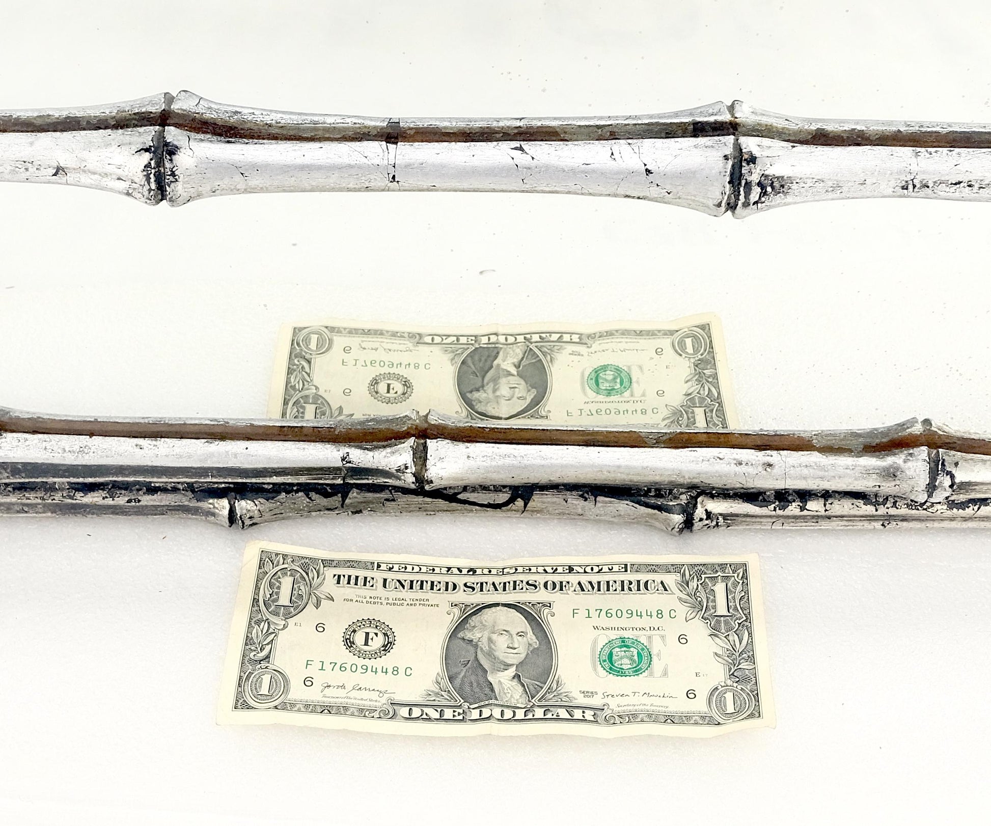 EstablishedLines Hollywood Regency Cast Aluminum Faux Bamboo Silvered Gilt Metal Rectangle Mirror