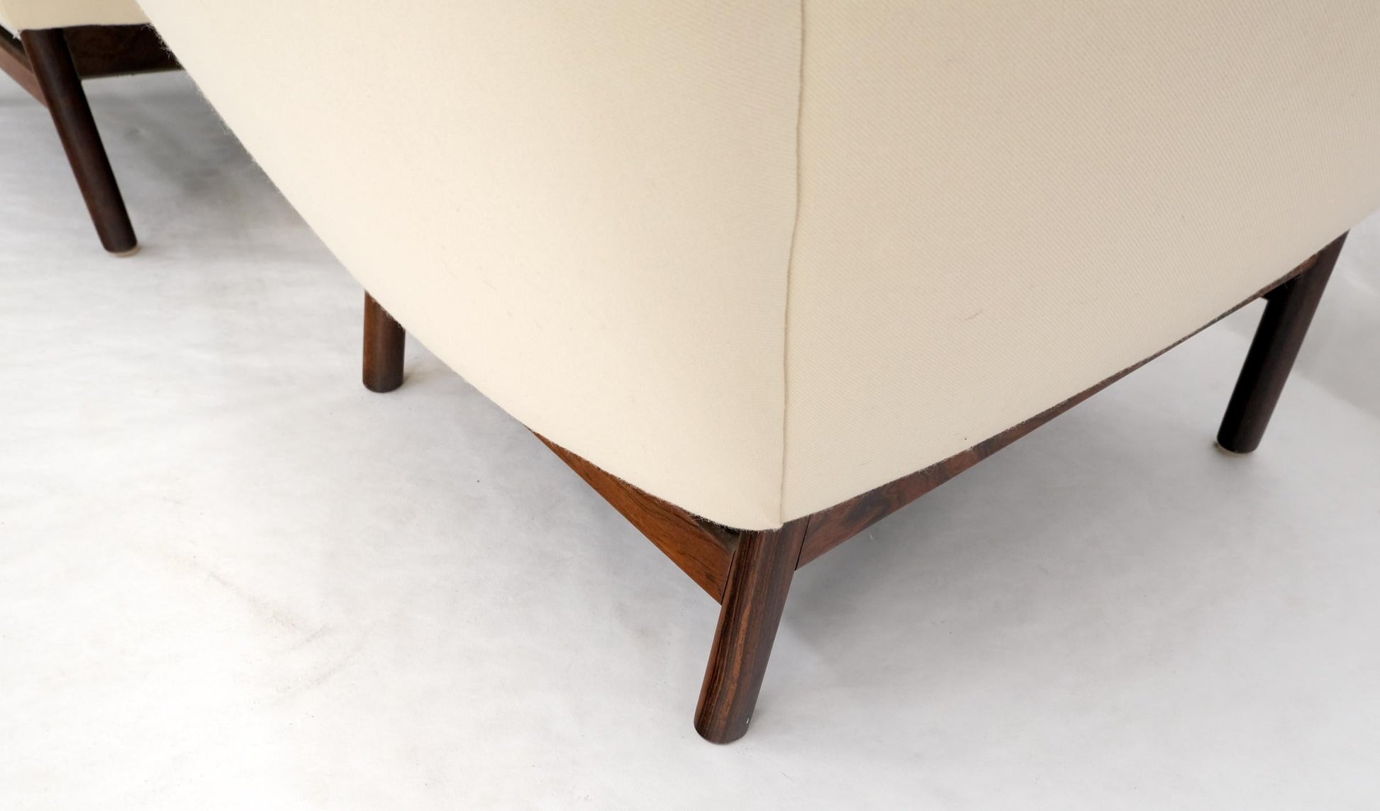 EstablishedLines Solid Rosewood Dowel Shape Legs New Soft Wool Upholstery Danish Lounge Chairs