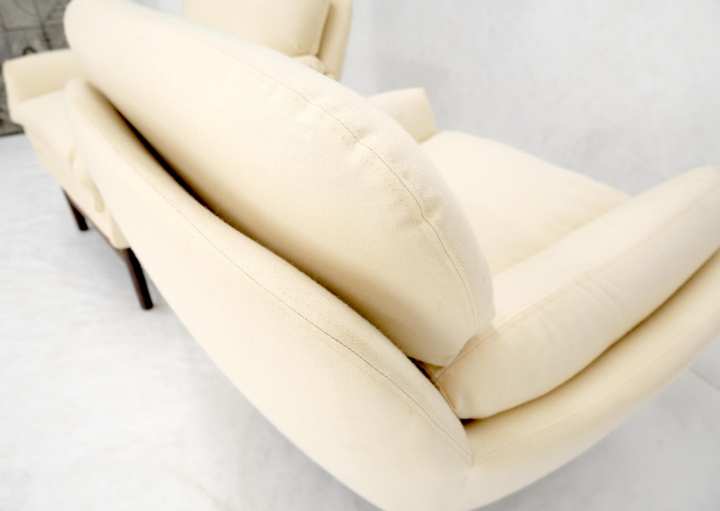 EstablishedLines Solid Rosewood Dowel Shape Legs New Soft Wool Upholstery Danish Lounge Chairs