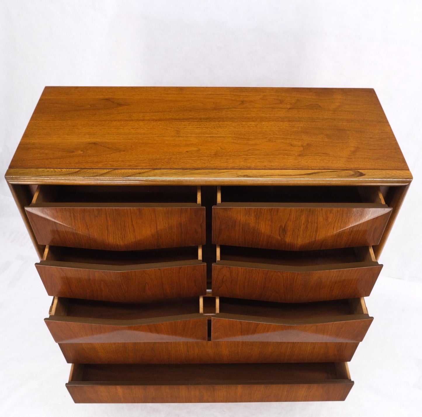 EstablishedLines Mid-Century Modern Diamond Front Walnut 8 Drawers High Chest Dresser Cabinet